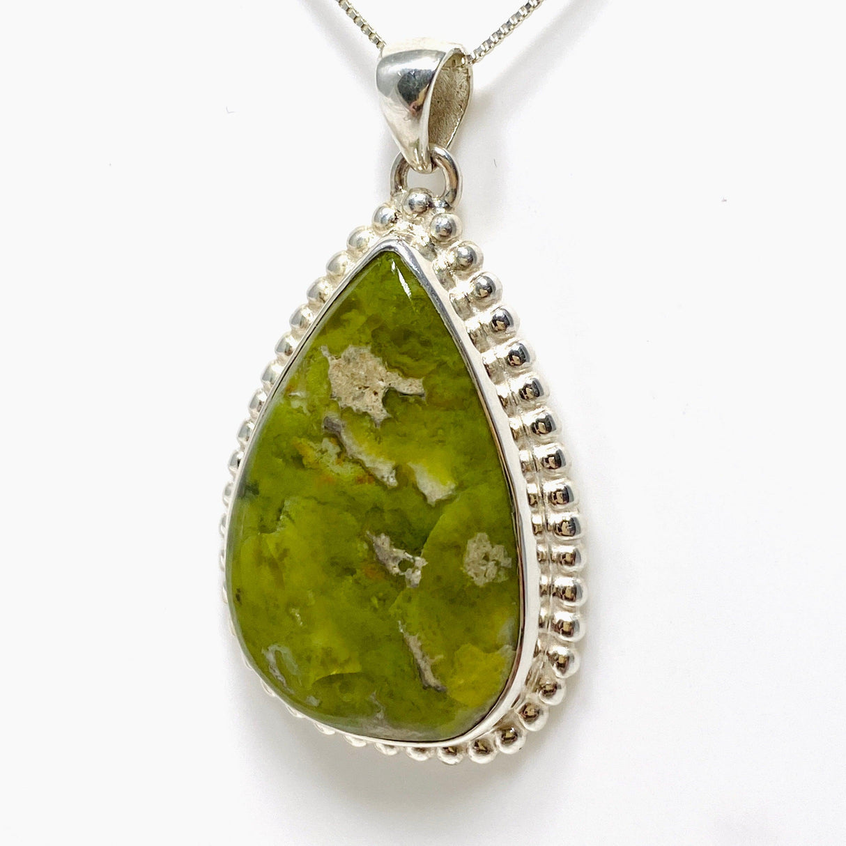 Green Opal (Madagascar) Teardrop Pendant in a Decorative Setting KPGJ4545 - Nature's Magick