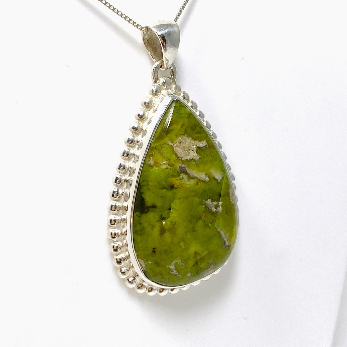 Green Opal (Madagascar) Teardrop Pendant in a Decorative Setting KPGJ4545 - Nature's Magick