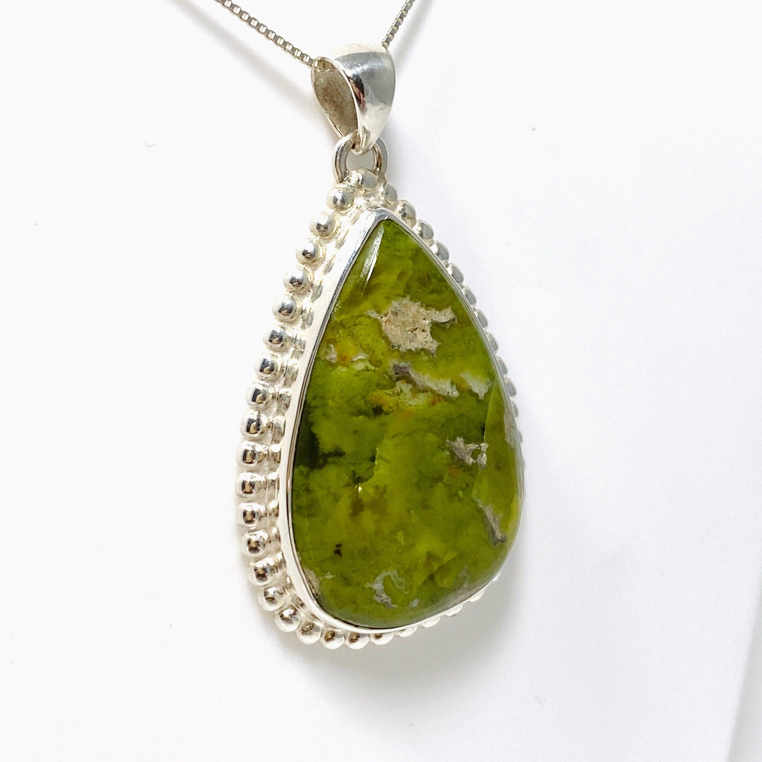 Green Opal (Madagascar) Teardrop Pendant in a Decorative Setting KPGJ4545 - Nature's Magick