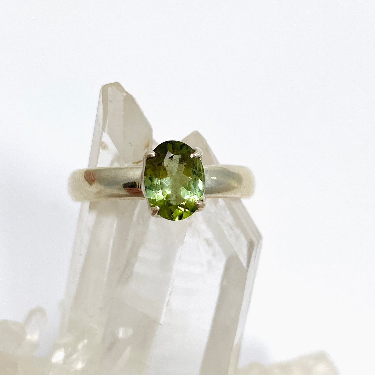 Green Tourmaline Oval Faceted Ring Size 9 PRGJ725