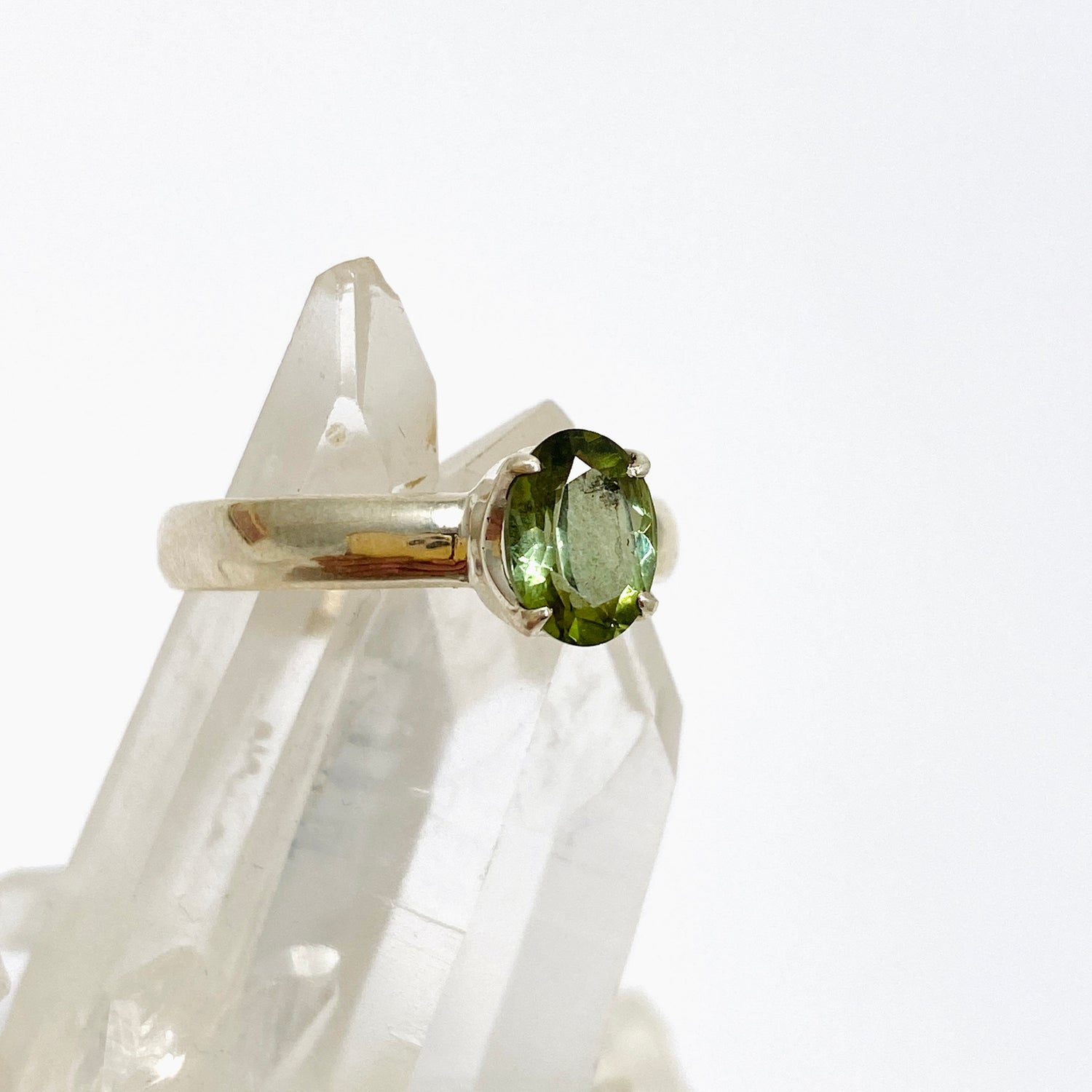 Green Tourmaline Oval Faceted Ring Size 9 PRGJ725