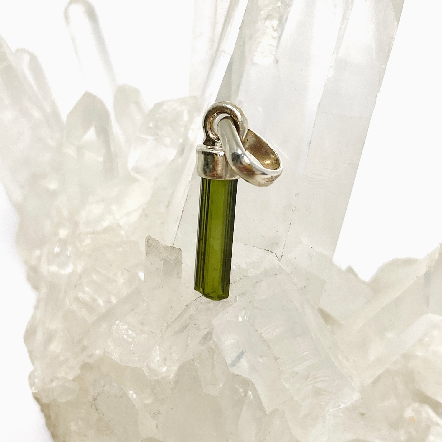 Green Tourmaline Raw Crystal Pendant PPGJ1197