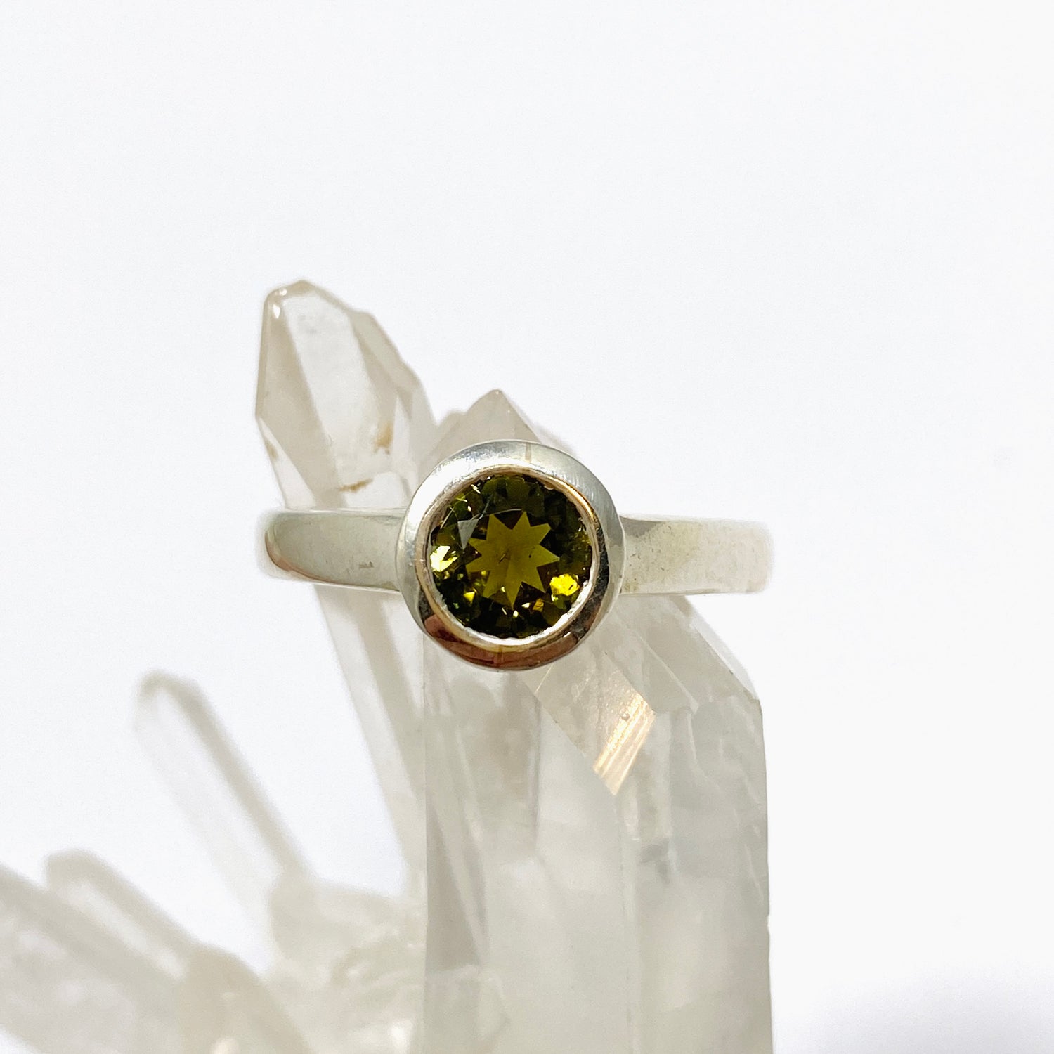 Green Tourmaline Round Faceted Ring Size 9 PRGJ729