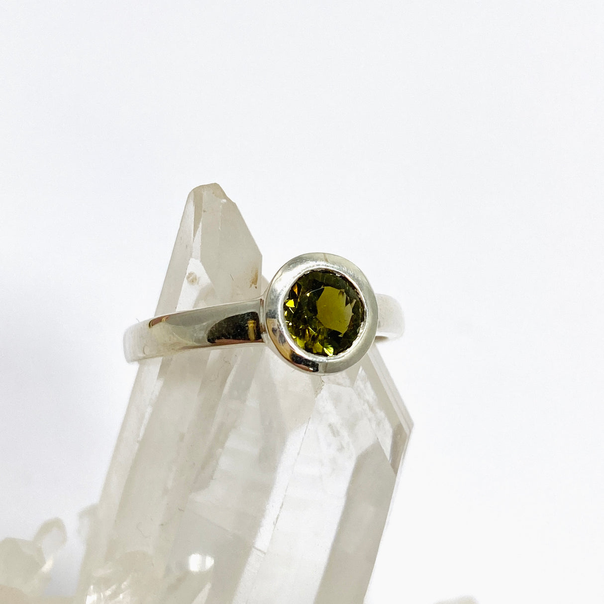 Green Tourmaline Round Faceted Ring Size 9 PRGJ729