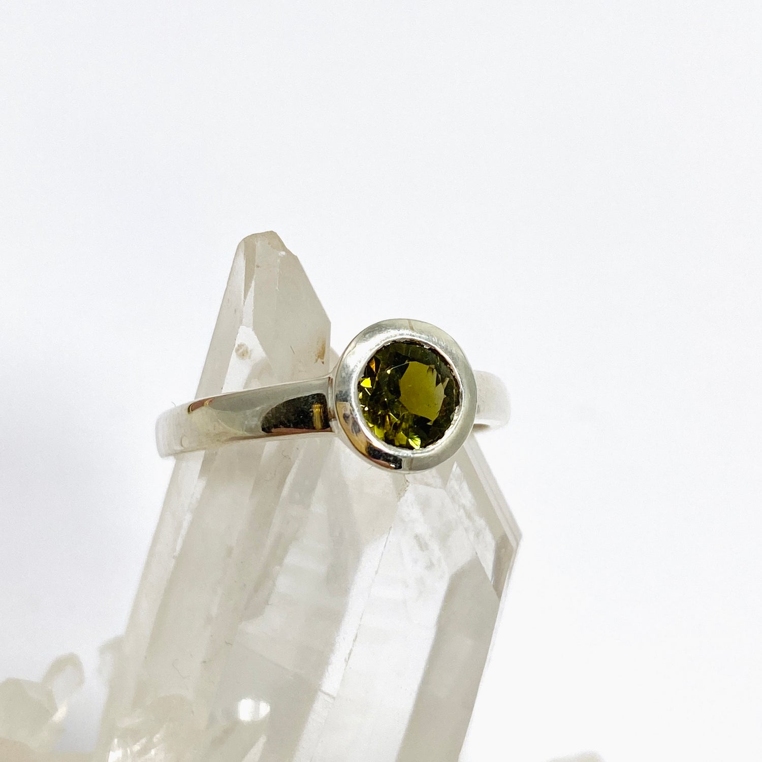 Green Tourmaline Round Faceted Ring Size 9 PRGJ729