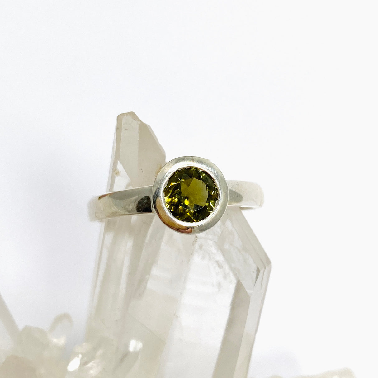 Green Tourmaline Round Faceted Ring Size 9 PRGJ729