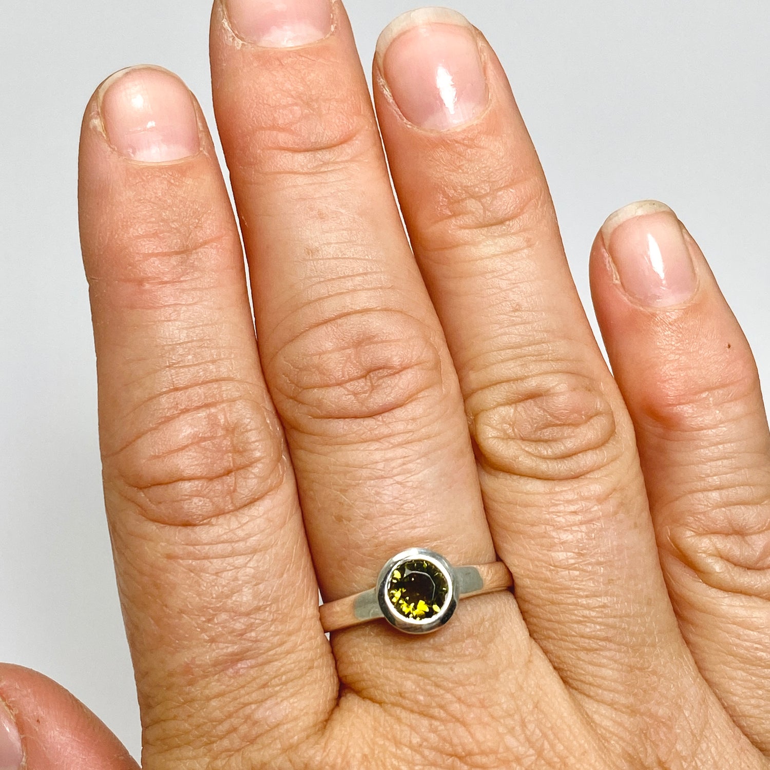 Green Tourmaline Round Faceted Ring Size 9 PRGJ729