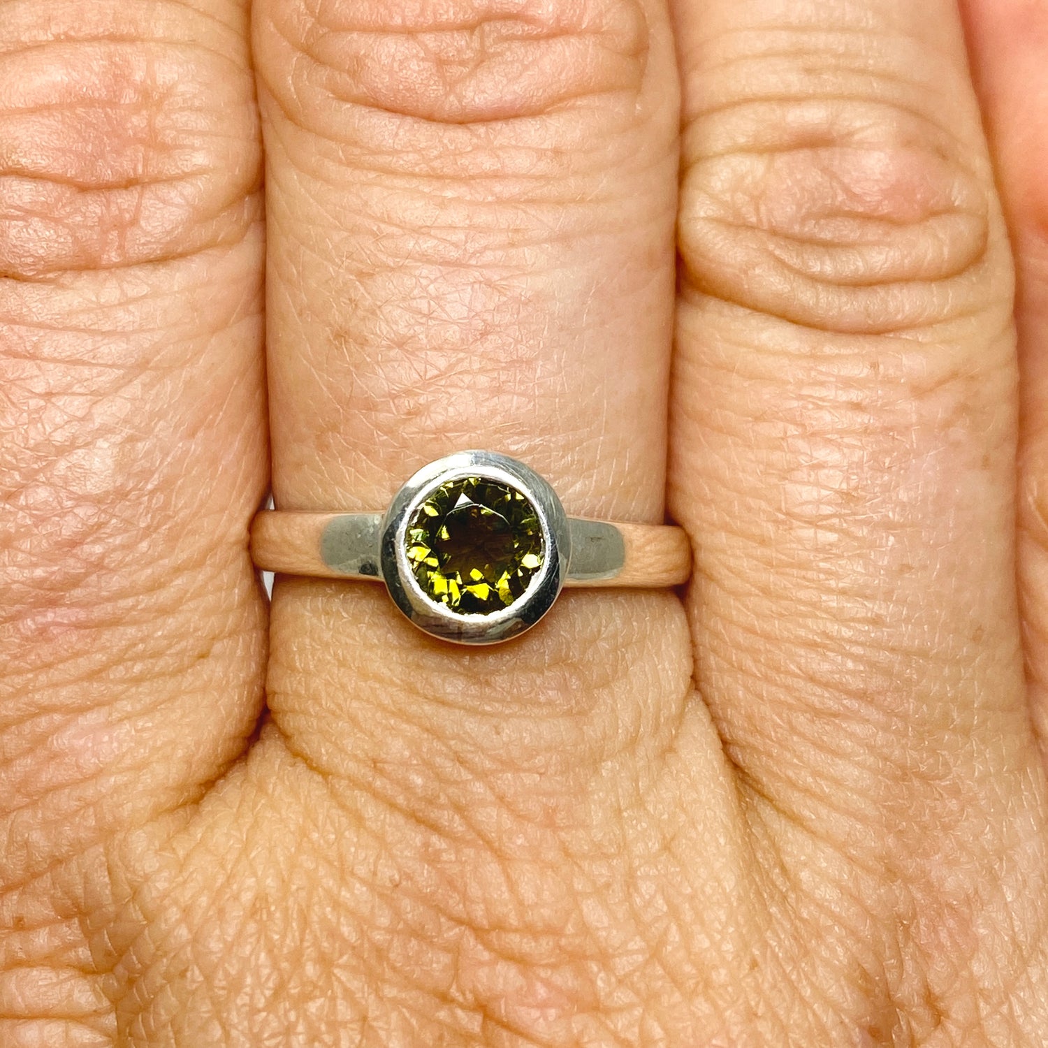 Green Tourmaline Round Faceted Ring Size 9 PRGJ729