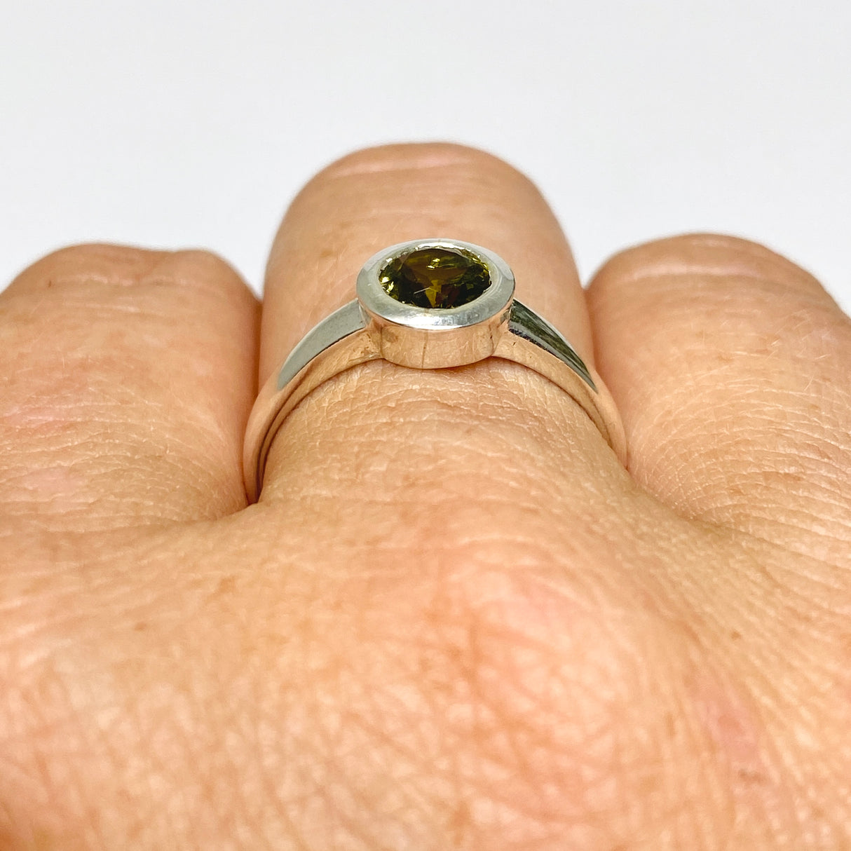 Green Tourmaline Round Faceted Ring Size 9 PRGJ729