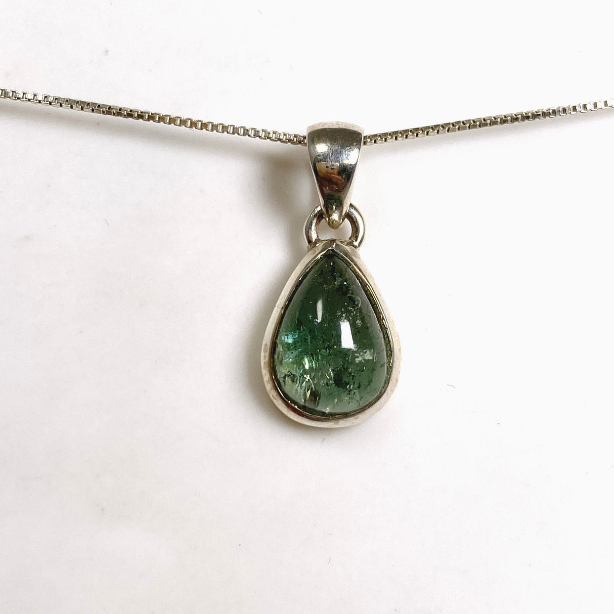 Green Tourmaline Teardrop Cabochon Pendant PPGJ1178