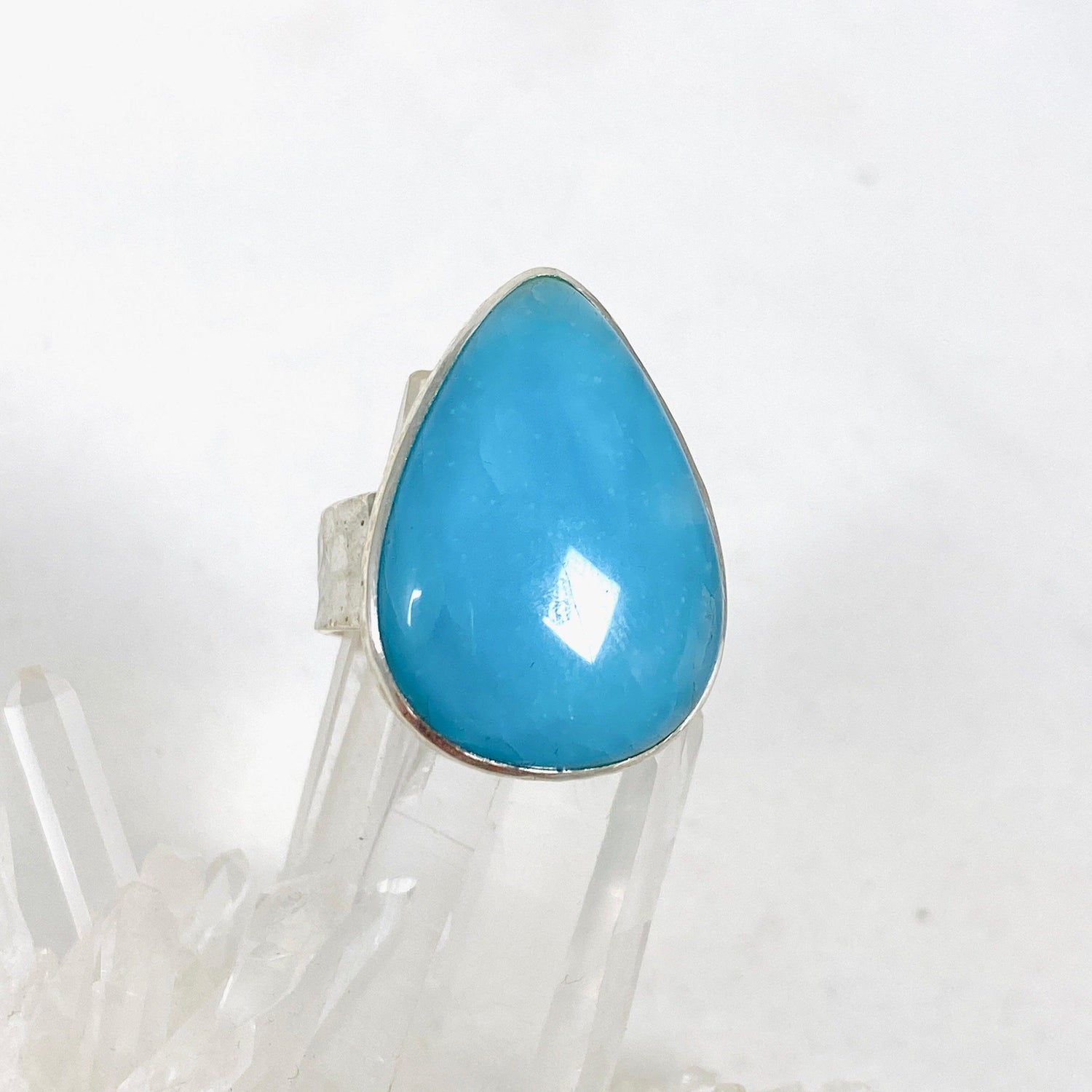 Hemimorphite Teardrop Hammered Band Ring Size 9 KRGJ3117 - Nature's Magick