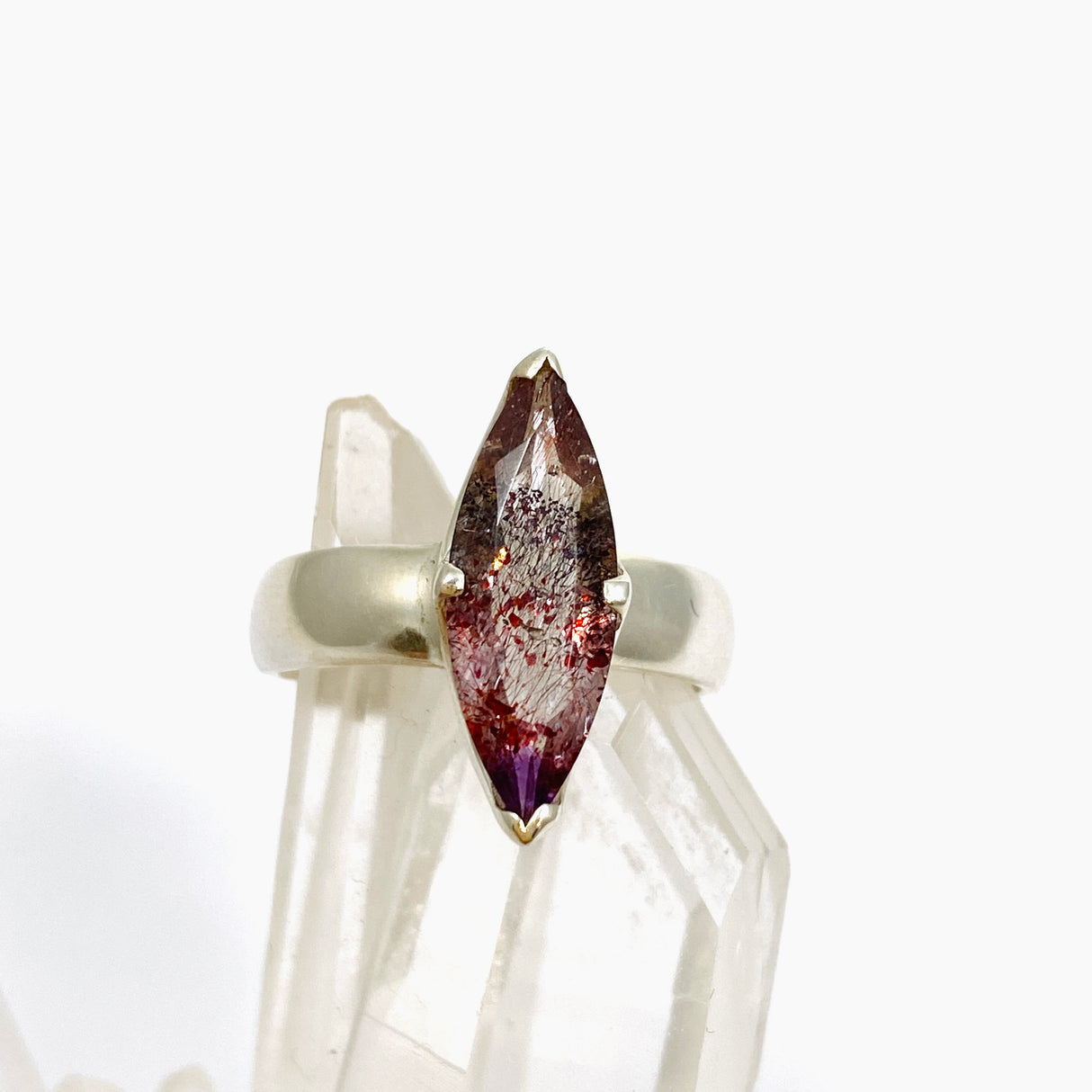 Lepidicrocite in Quartz (Inclusion Quartz) Marquise Faceted Ring Size 6.5 PRGJ690