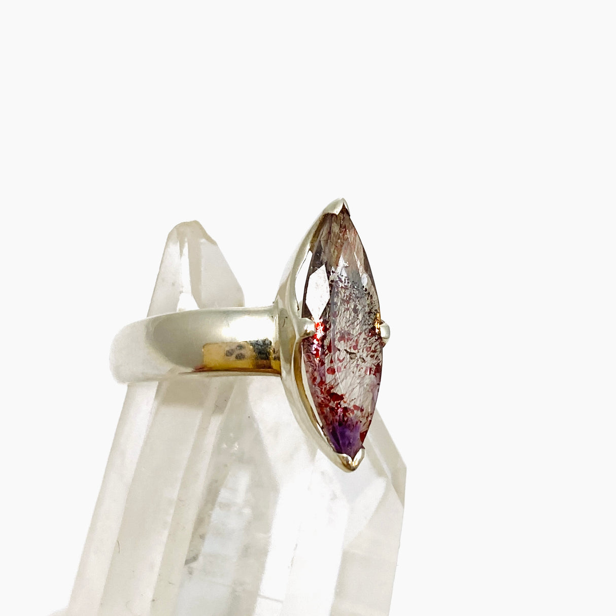 Lepidicrocite in Quartz (Inclusion Quartz) Marquise Faceted Ring Size 6.5 PRGJ690