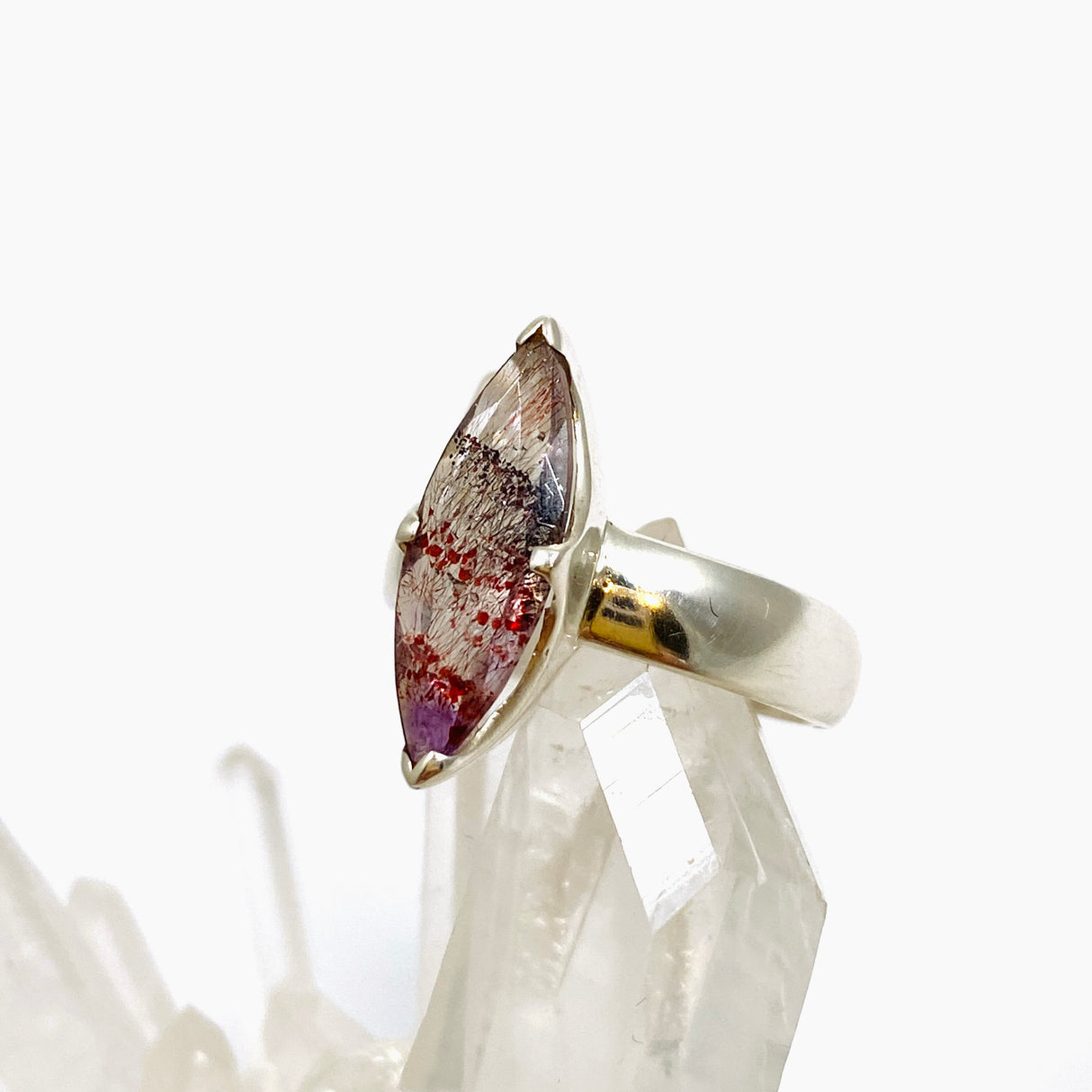 Lepidicrocite in Quartz (Inclusion Quartz) Marquise Faceted Ring Size 6.5 PRGJ690