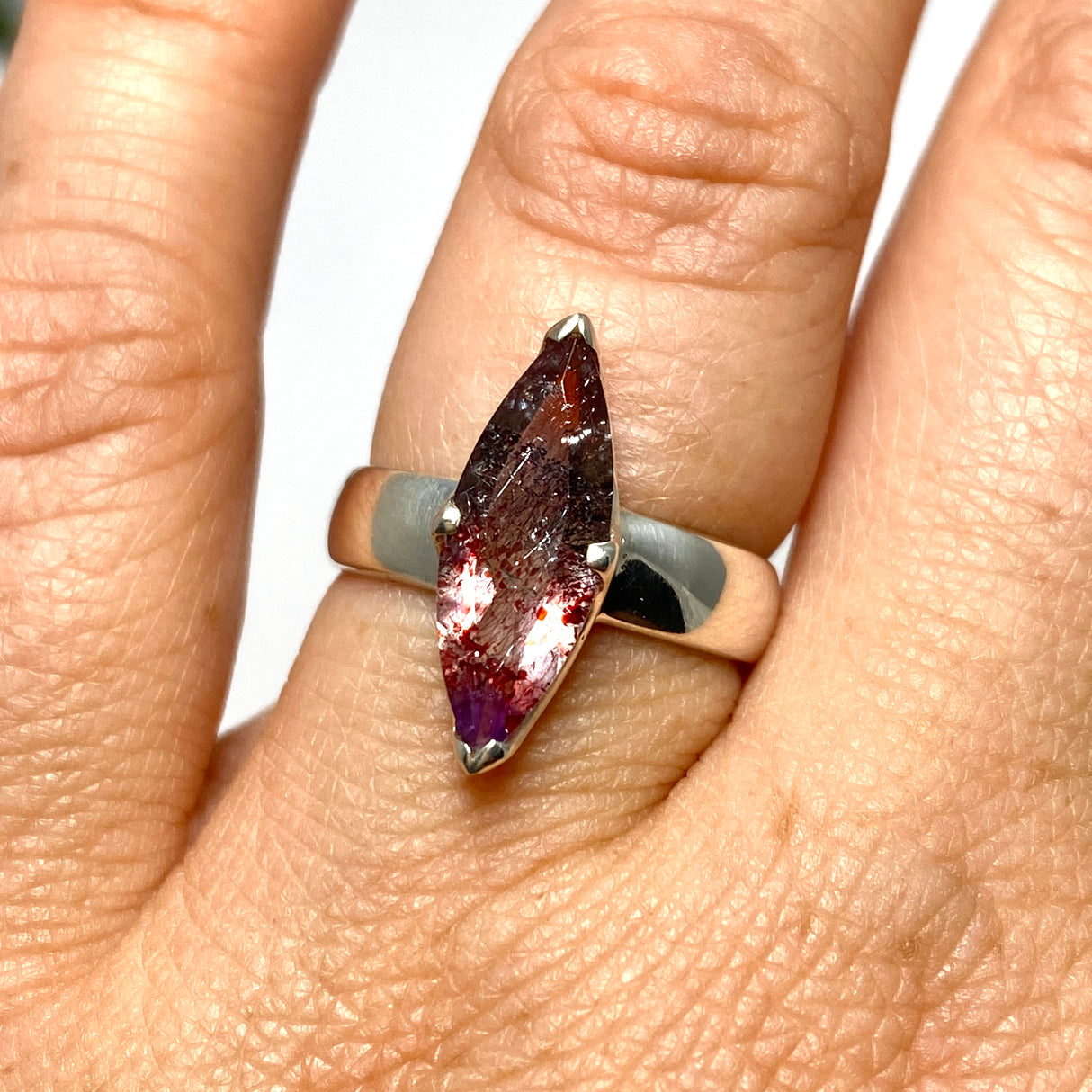 Lepidicrocite in Quartz (Inclusion Quartz) Marquise Faceted Ring Size 6.5 PRGJ690