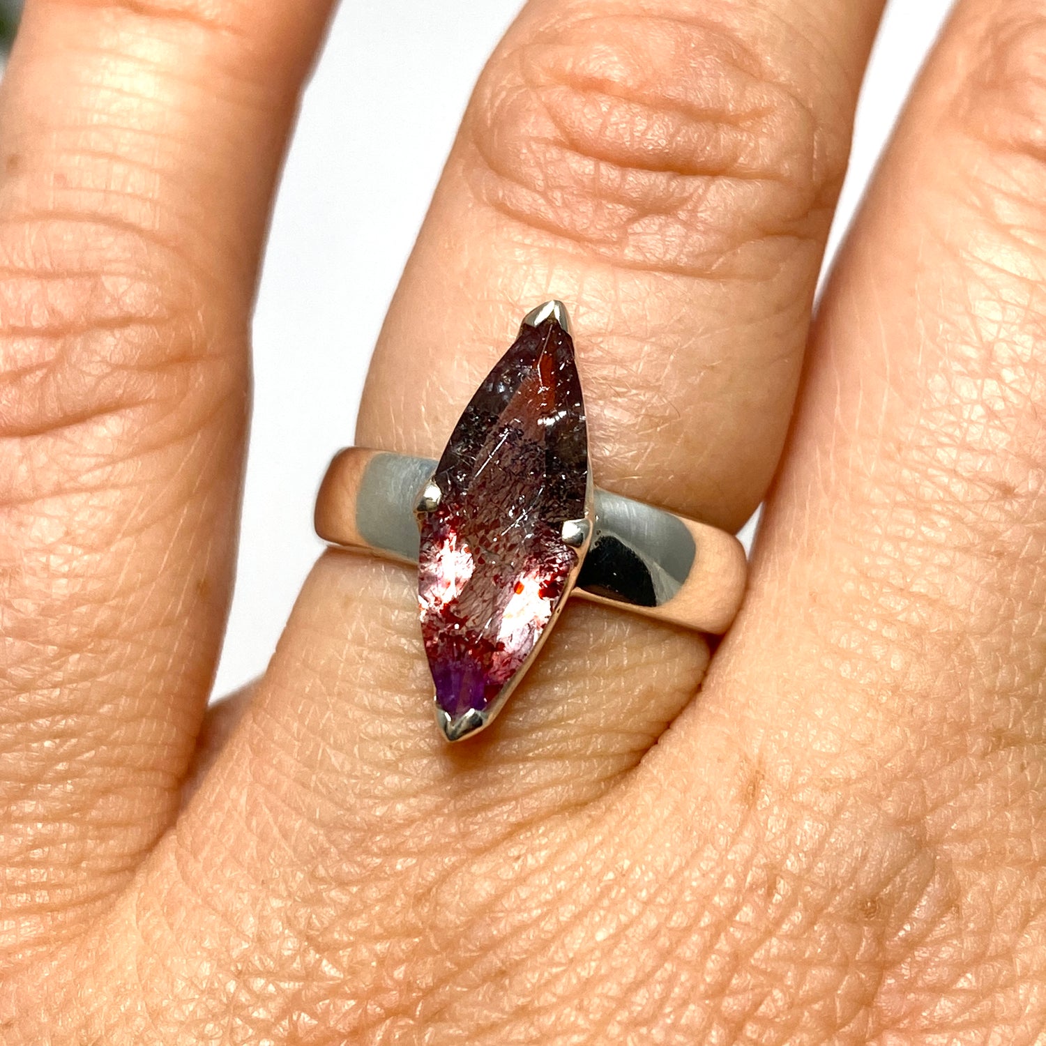 Lepidicrocite in Quartz (Inclusion Quartz) Marquise Faceted Ring Size 6.5 PRGJ690