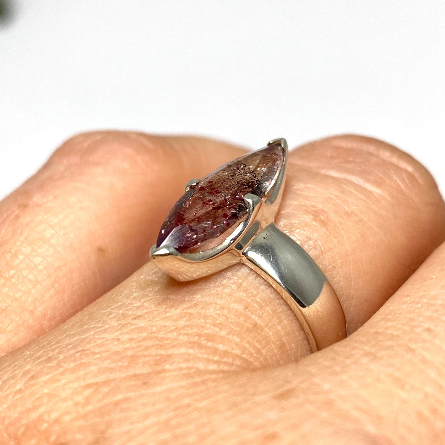 Lepidicrocite in Quartz (Inclusion Quartz) Marquise Faceted Ring Size 6.5 PRGJ690