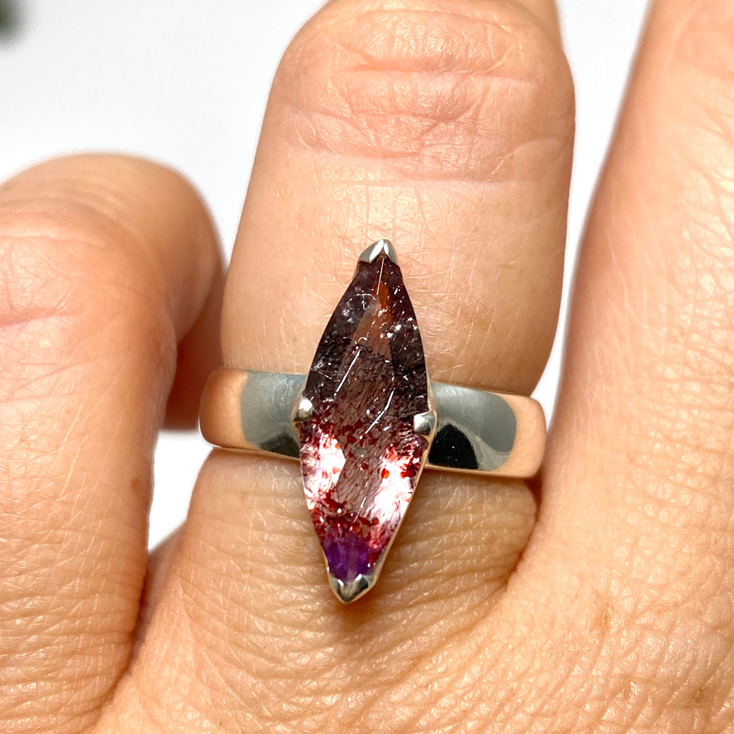 Lepidicrocite in Quartz (Inclusion Quartz) Marquise Faceted Ring Size 6.5 PRGJ690