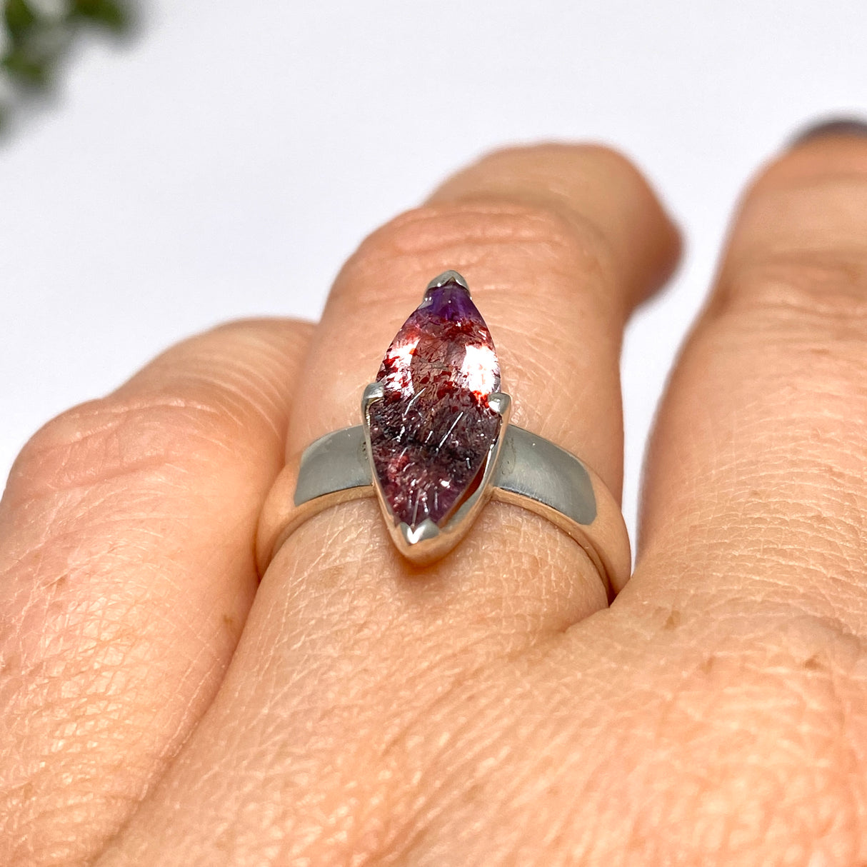 Lepidicrocite in Quartz (Inclusion Quartz) Marquise Faceted Ring Size 6.5 PRGJ690