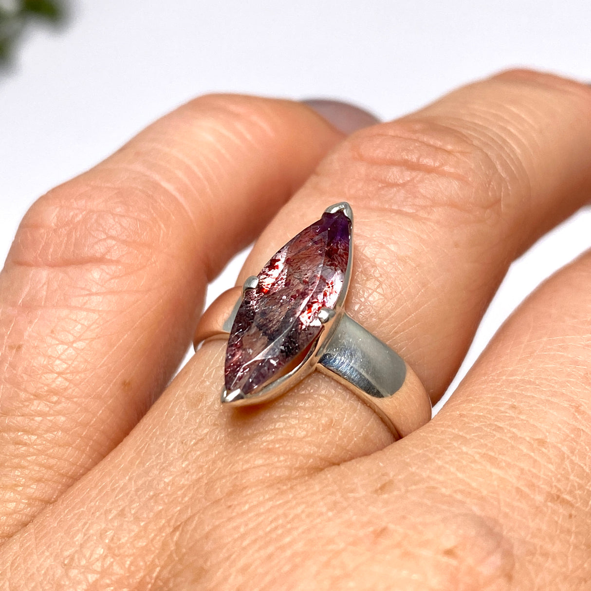 Lepidicrocite in Quartz (Inclusion Quartz) Marquise Faceted Ring Size 6.5 PRGJ690