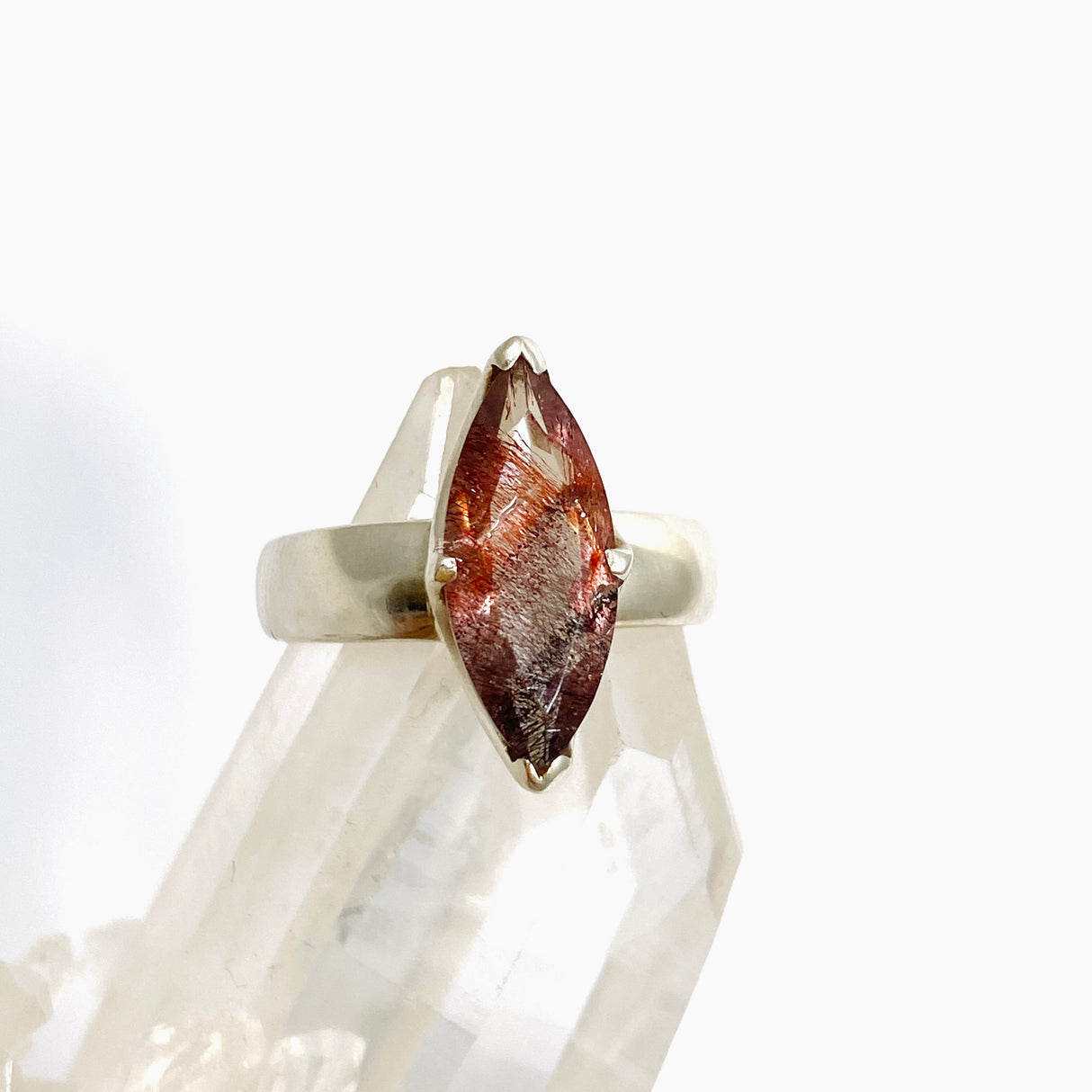 Lepidicrocite in Quartz (Inclusion Quartz) Marquise Faceted Ring Size 6 PRGJ689