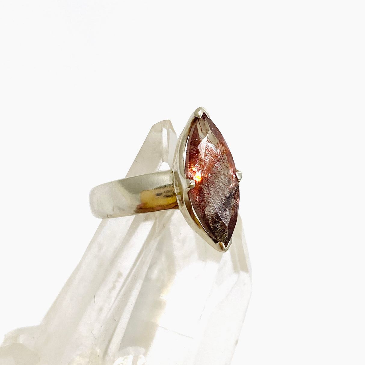 Lepidicrocite in Quartz (Inclusion Quartz) Marquise Faceted Ring Size 6 PRGJ689