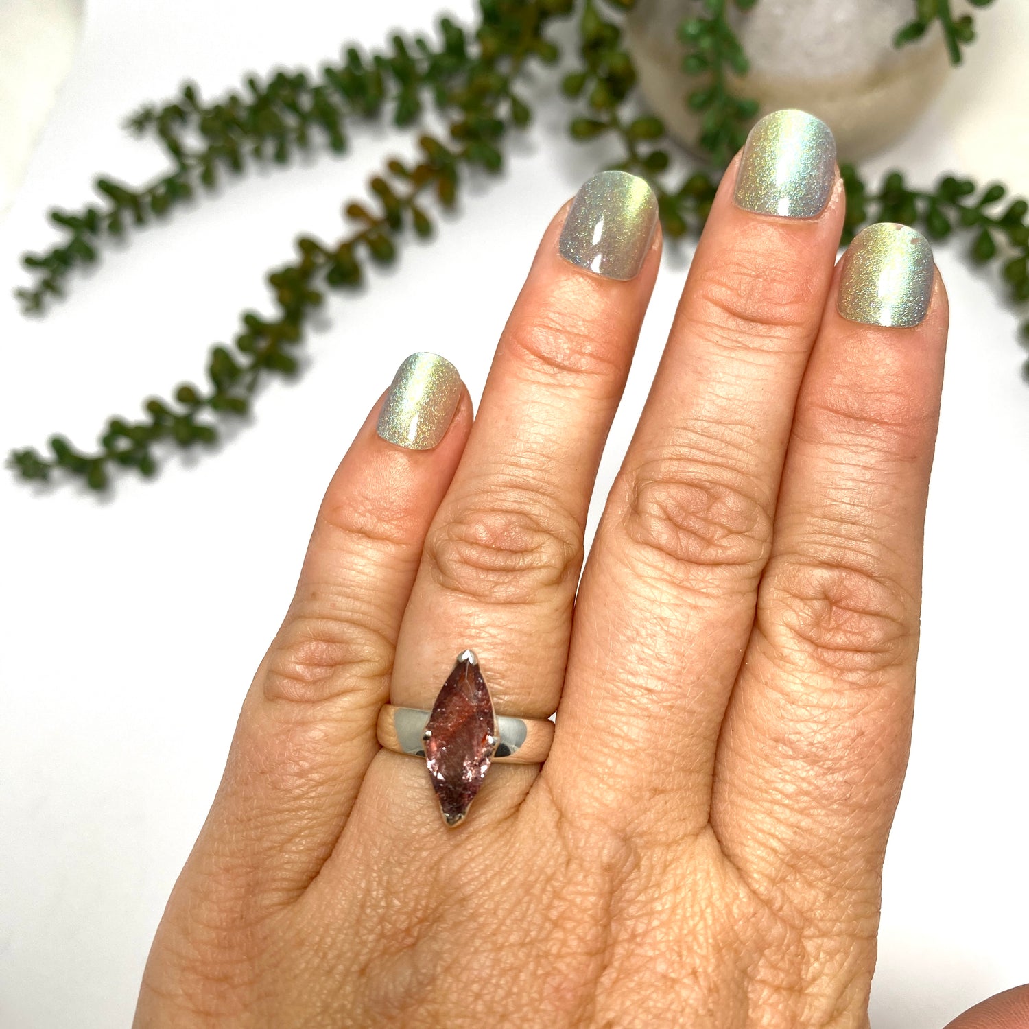 Lepidicrocite in Quartz (Inclusion Quartz) Marquise Faceted Ring Size 6 PRGJ689