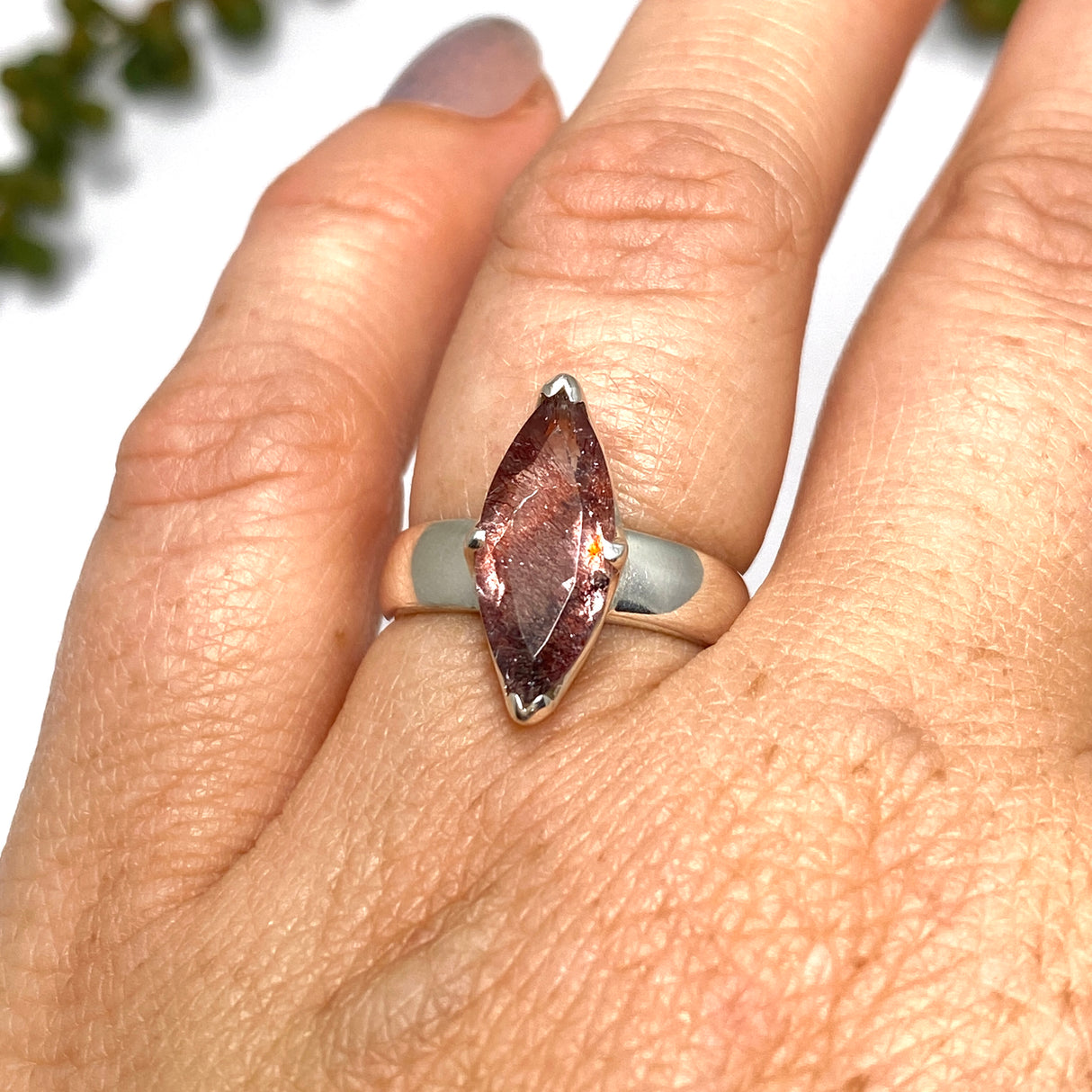 Lepidicrocite in Quartz (Inclusion Quartz) Marquise Faceted Ring Size 6 PRGJ689