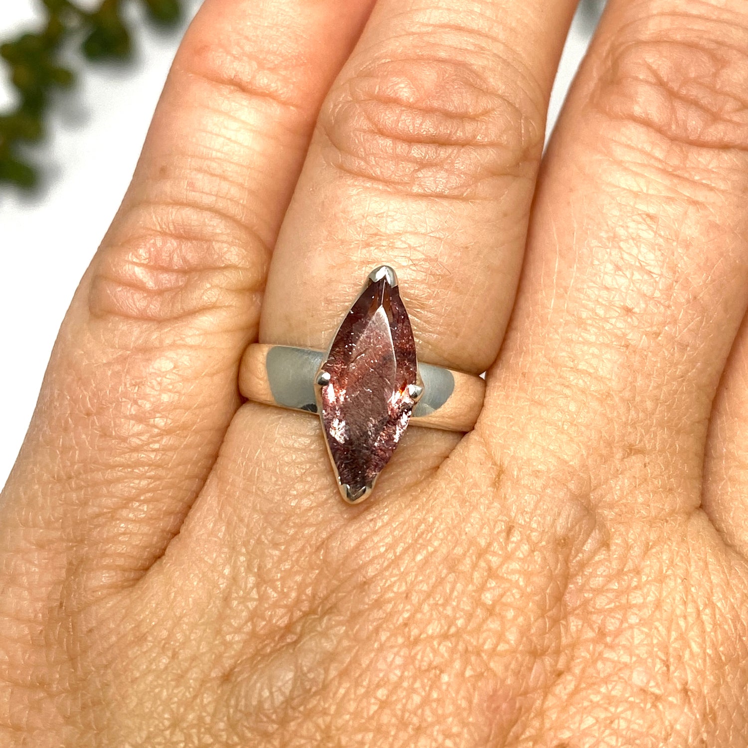 Lepidicrocite in Quartz (Inclusion Quartz) Marquise Faceted Ring Size 6 PRGJ689