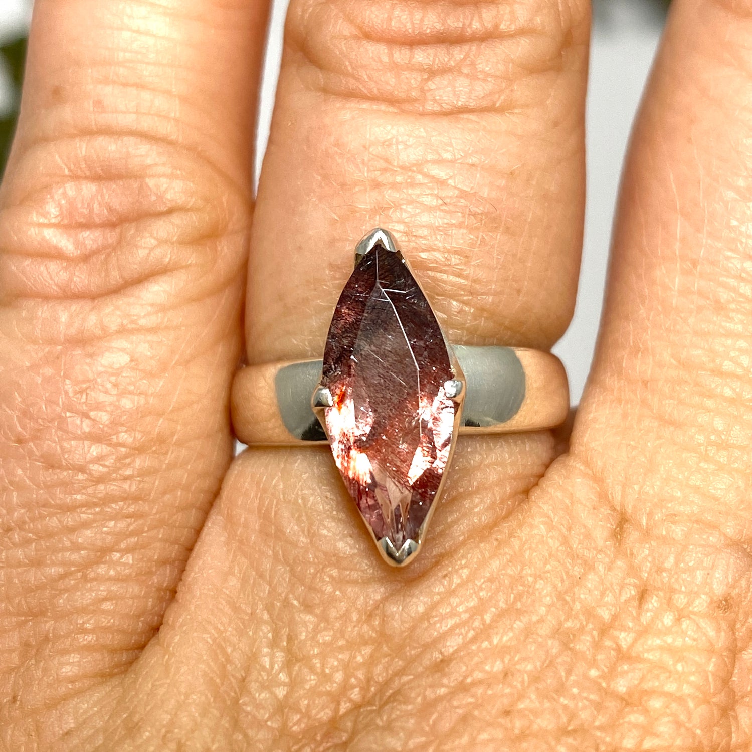 Lepidicrocite in Quartz (Inclusion Quartz) Marquise Faceted Ring Size 6 PRGJ689