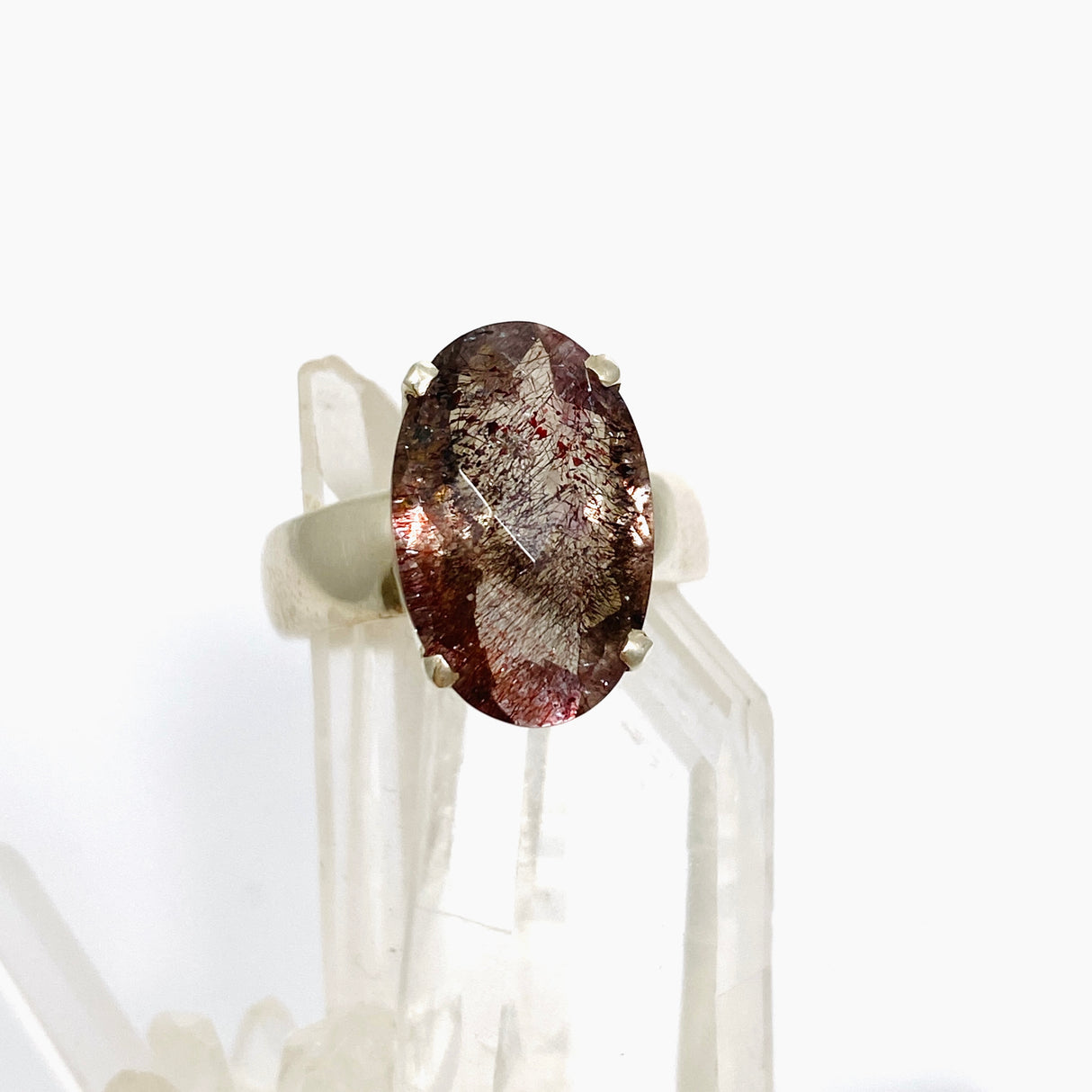 Lepidicrocite in Quartz (Inclusion Quartz) Oval Checkerboard Faceted Ring Size 7.5 PRGJ677