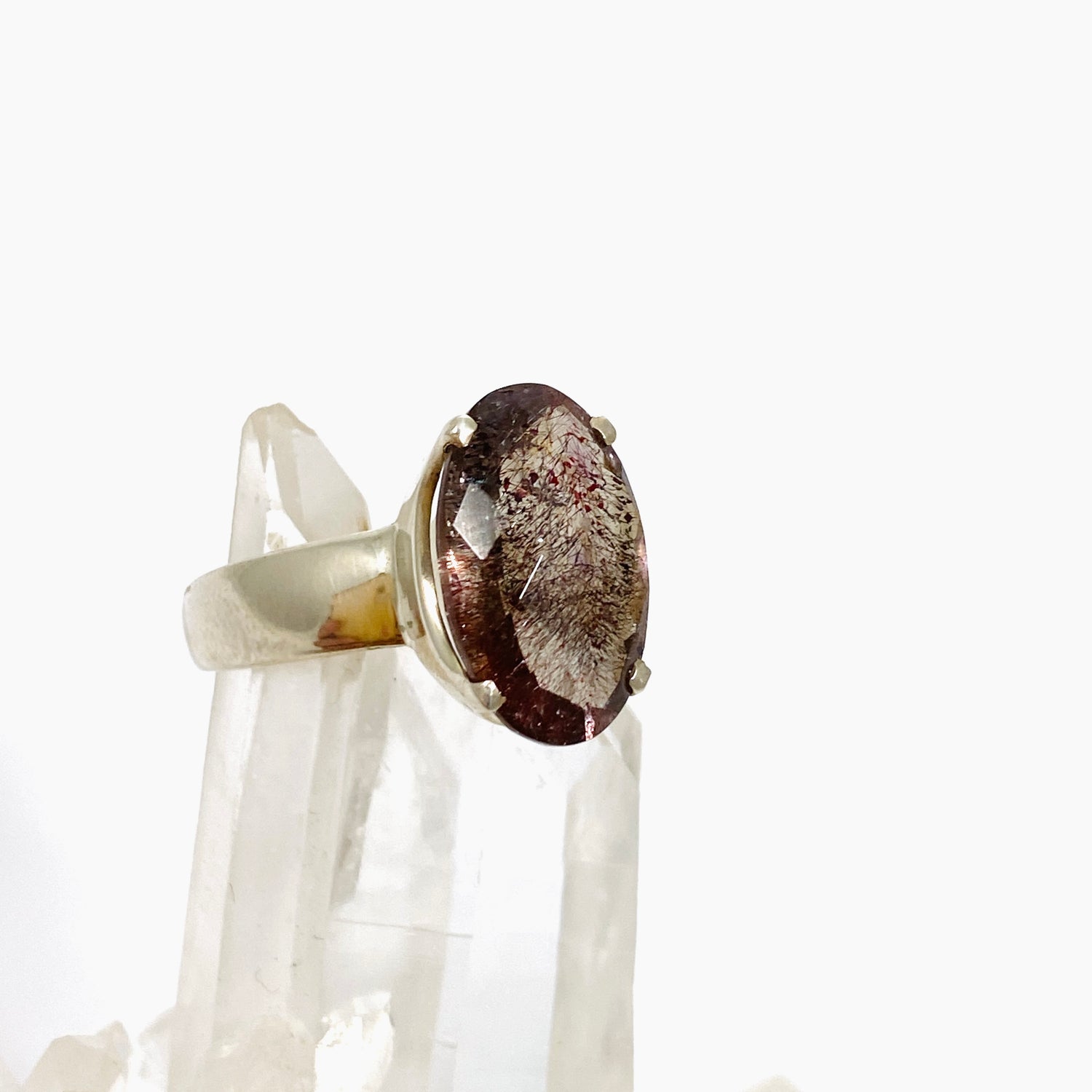 Lepidicrocite in Quartz (Inclusion Quartz) Oval Checkerboard Faceted Ring Size 7.5 PRGJ677