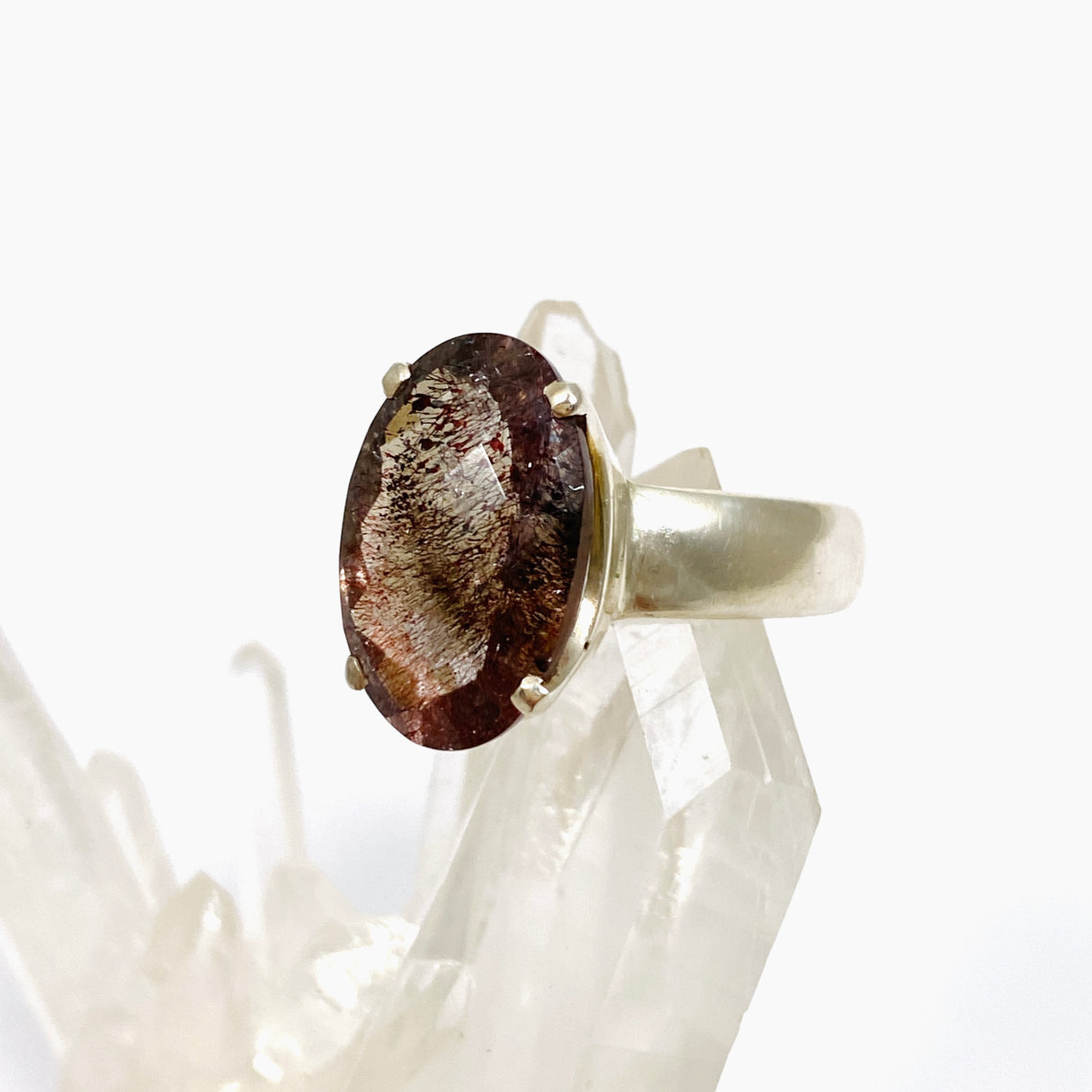 Lepidicrocite in Quartz (Inclusion Quartz) Oval Checkerboard Faceted Ring Size 7.5 PRGJ677