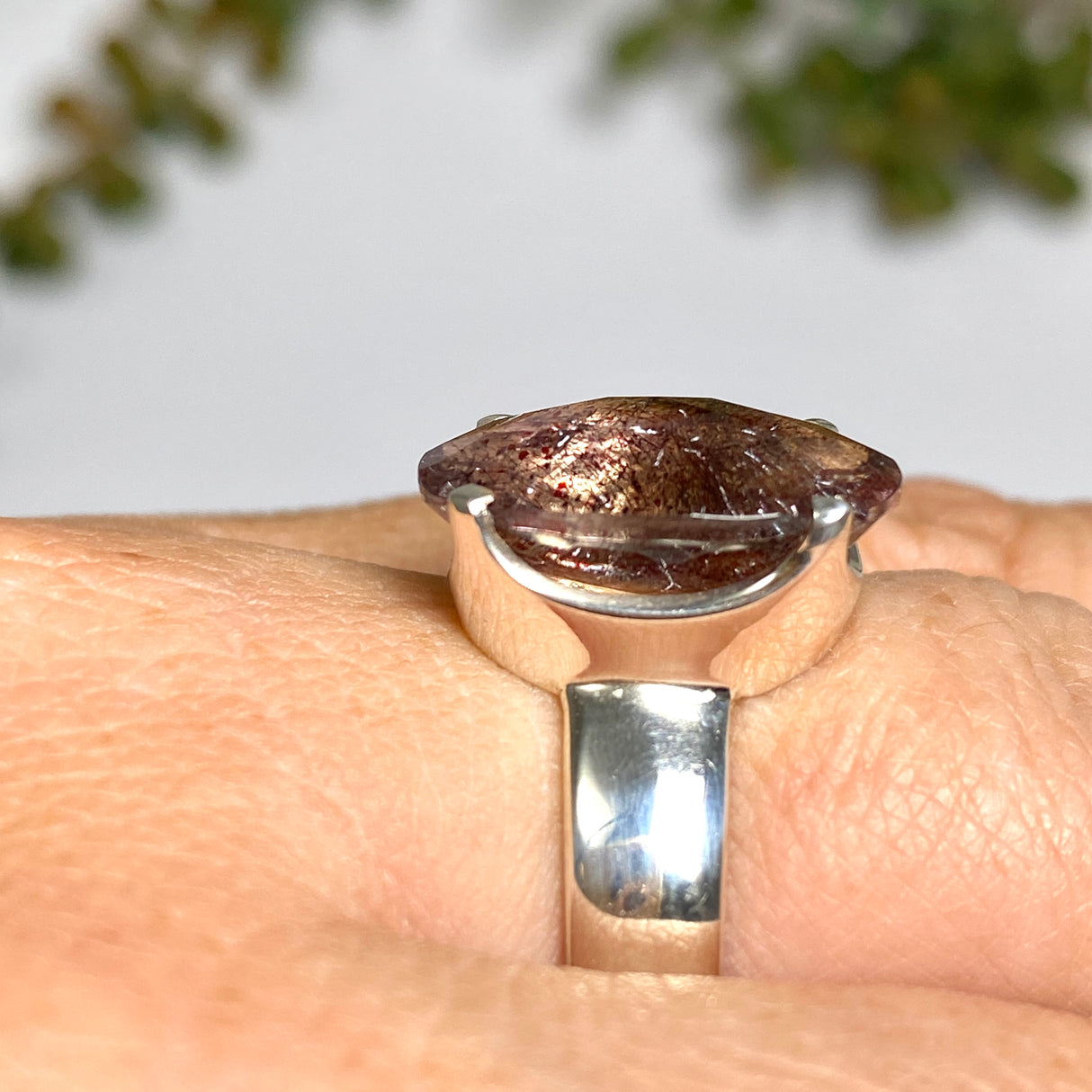 Lepidicrocite in Quartz (Inclusion Quartz) Oval Checkerboard Faceted Ring Size 7.5 PRGJ677