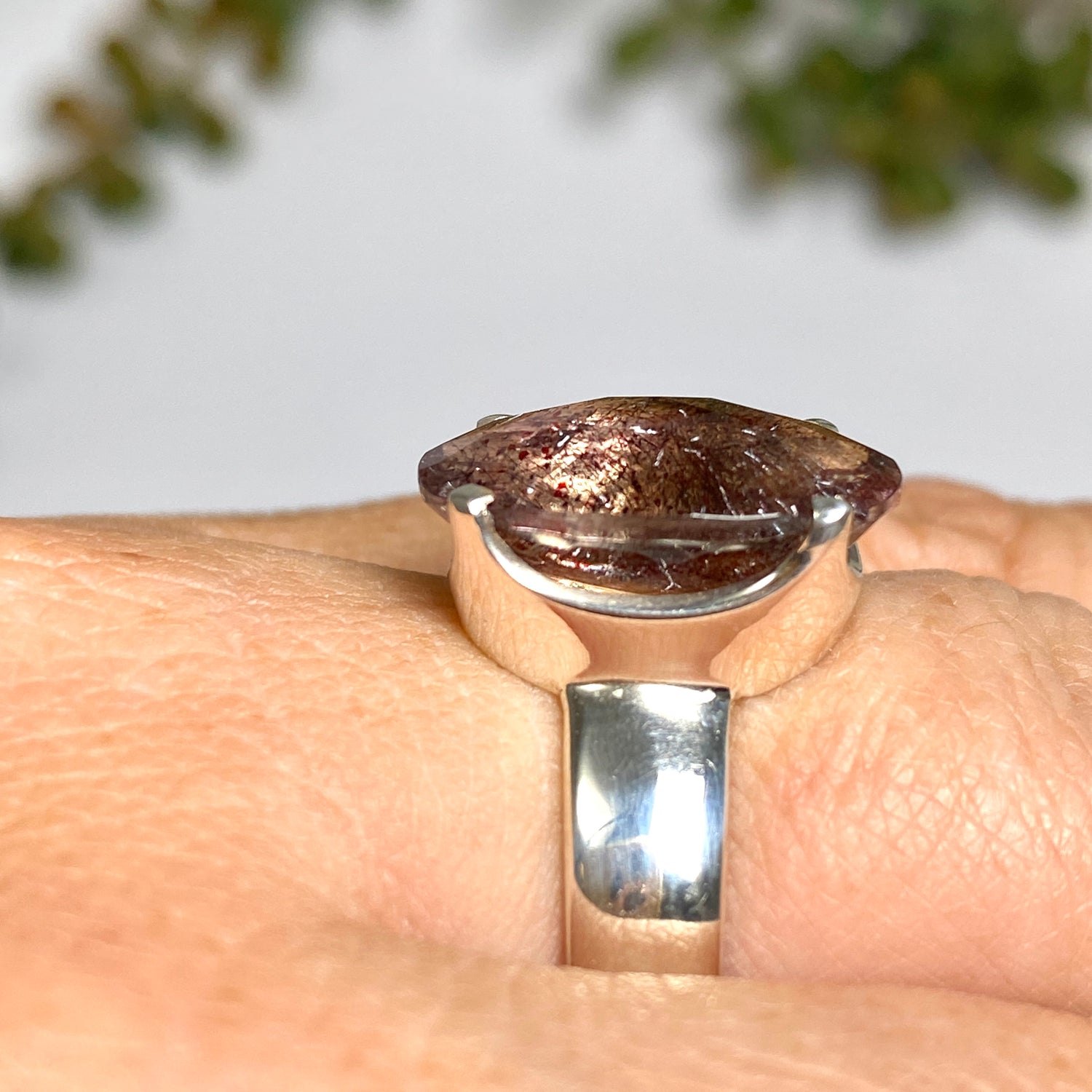 Lepidicrocite in Quartz (Inclusion Quartz) Oval Checkerboard Faceted Ring Size 7.5 PRGJ677