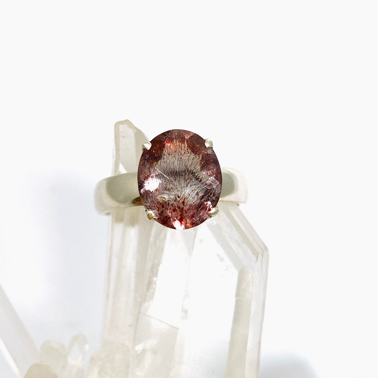 Lepidicrocite in Quartz (Inclusion Quartz) Oval Checkerboard Faceted Ring Size 7 PRGJ680