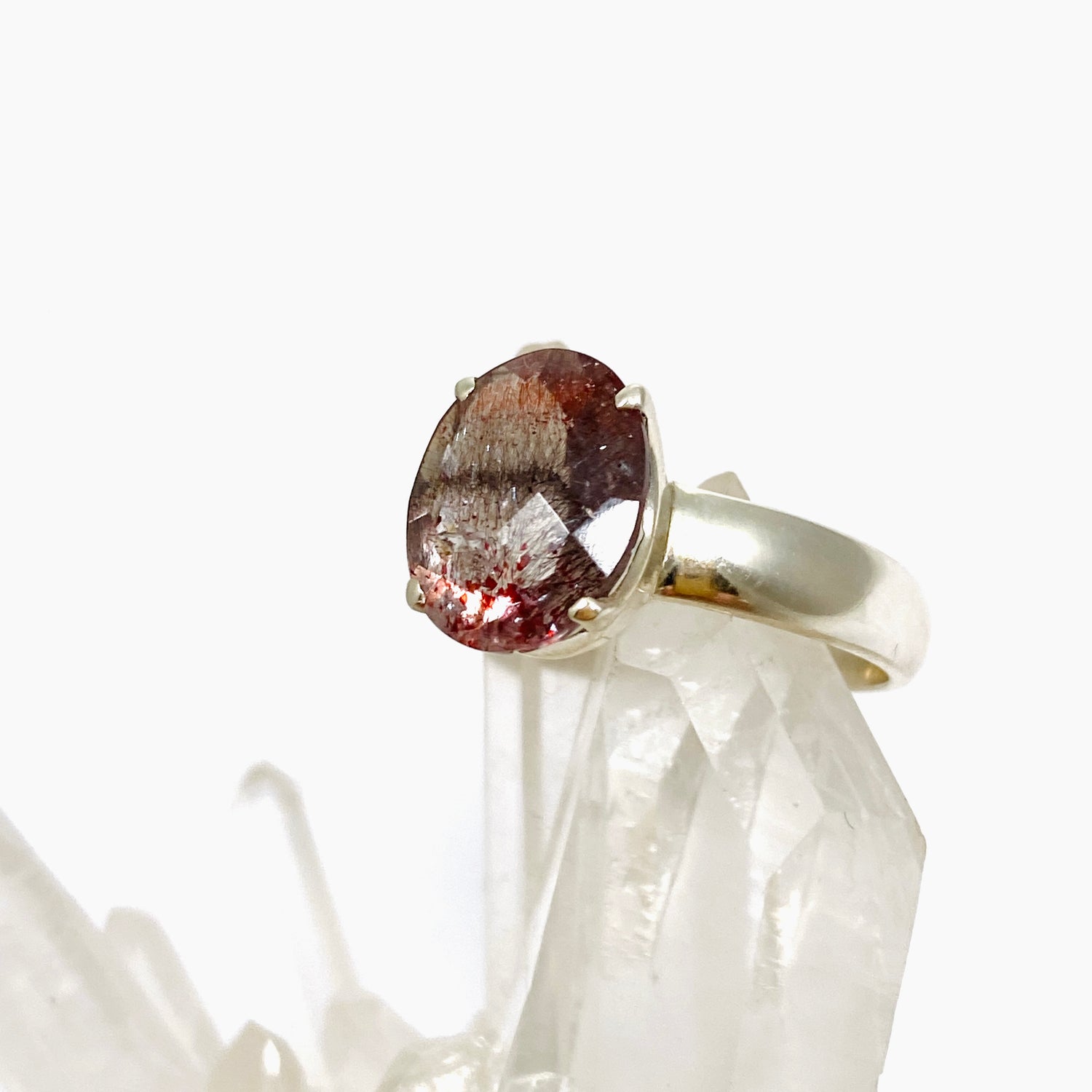 Lepidicrocite in Quartz (Inclusion Quartz) Oval Checkerboard Faceted Ring Size 7 PRGJ680