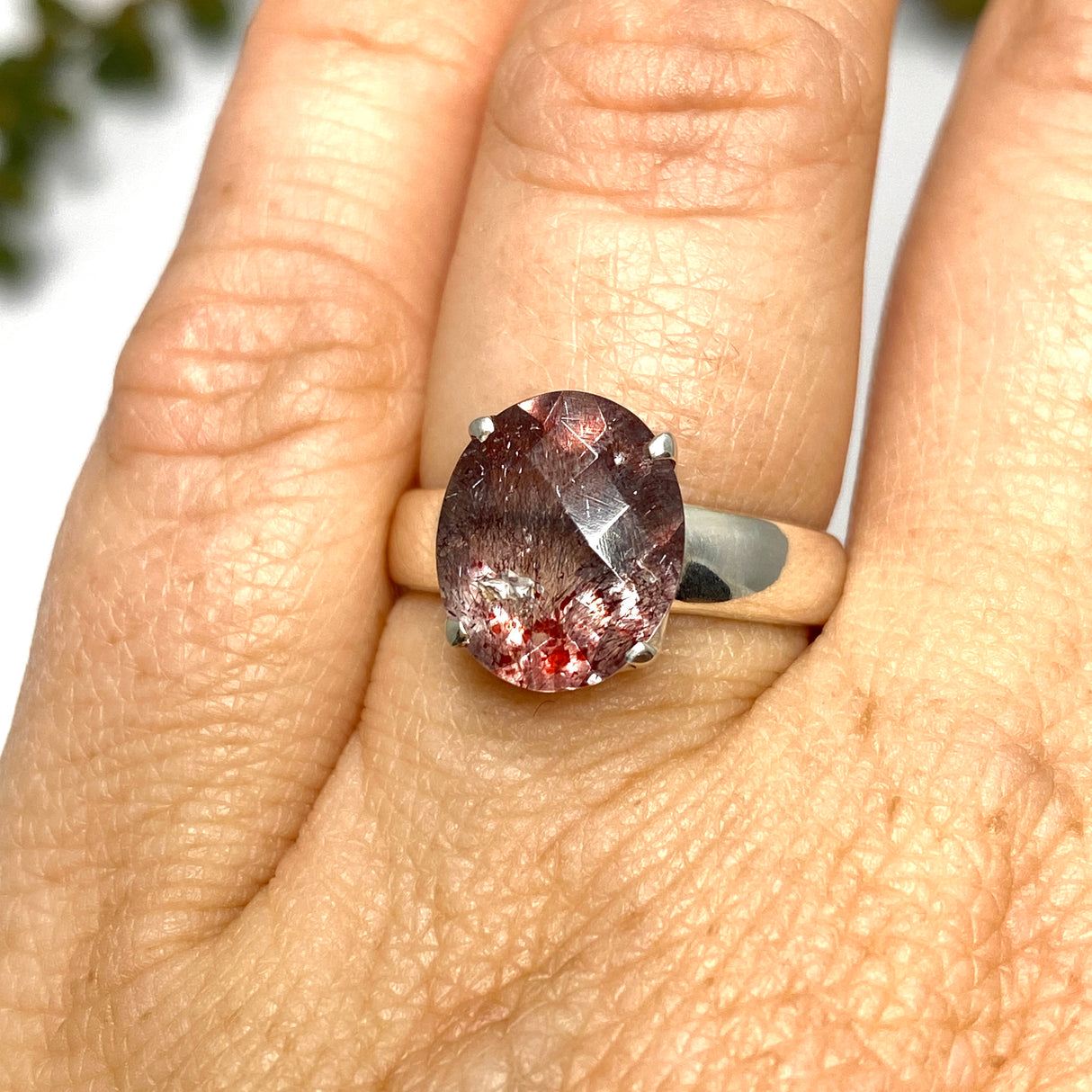 Lepidicrocite in Quartz (Inclusion Quartz) Oval Checkerboard Faceted Ring Size 7 PRGJ680