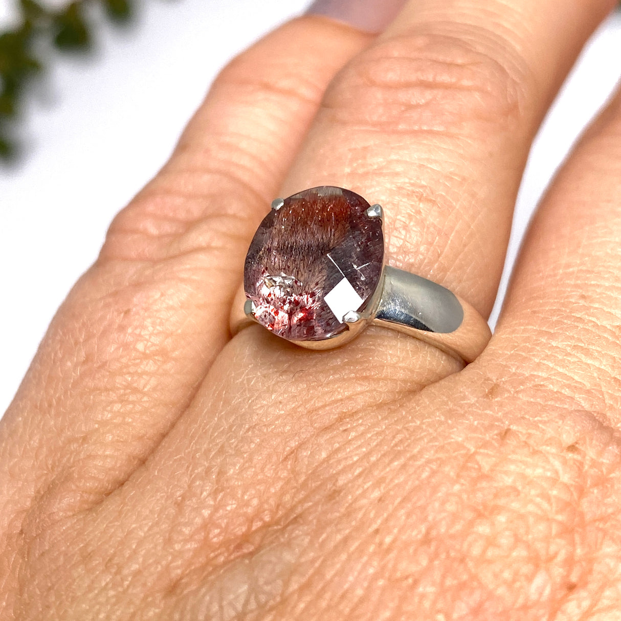 Lepidicrocite in Quartz (Inclusion Quartz) Oval Checkerboard Faceted Ring Size 7 PRGJ680