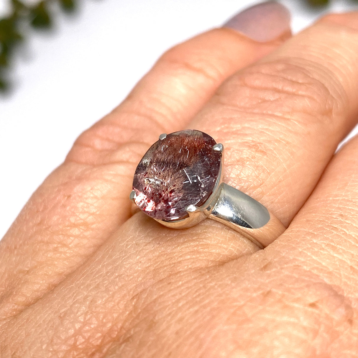 Lepidicrocite in Quartz (Inclusion Quartz) Oval Checkerboard Faceted Ring Size 7 PRGJ680