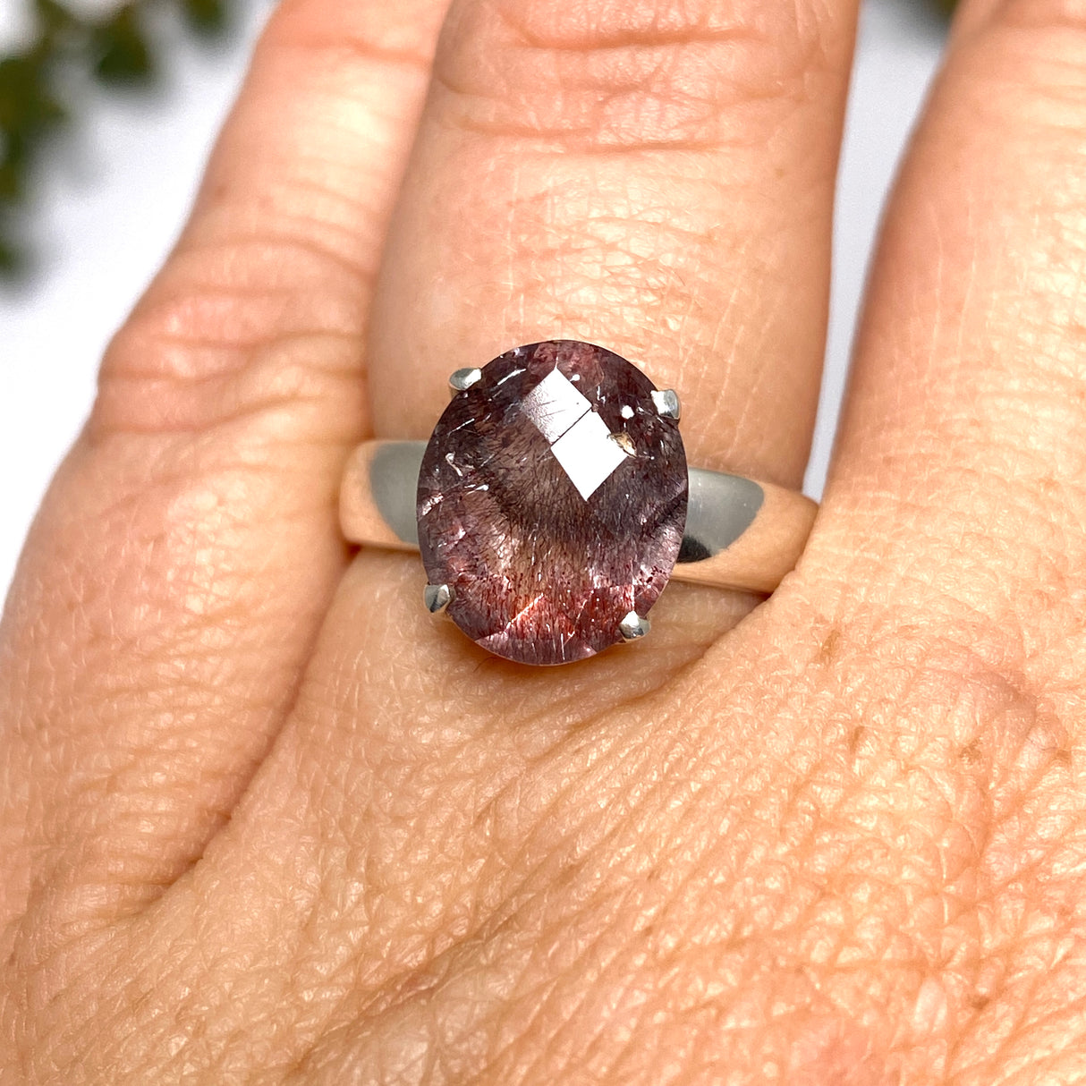 Lepidicrocite in Quartz (Inclusion Quartz) Oval Checkerboard Faceted Ring Size 7 PRGJ680