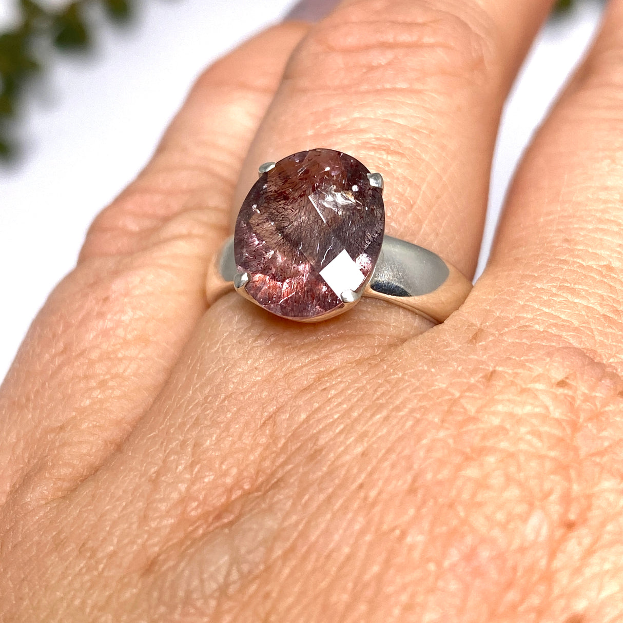 Lepidicrocite in Quartz (Inclusion Quartz) Oval Checkerboard Faceted Ring Size 7 PRGJ680