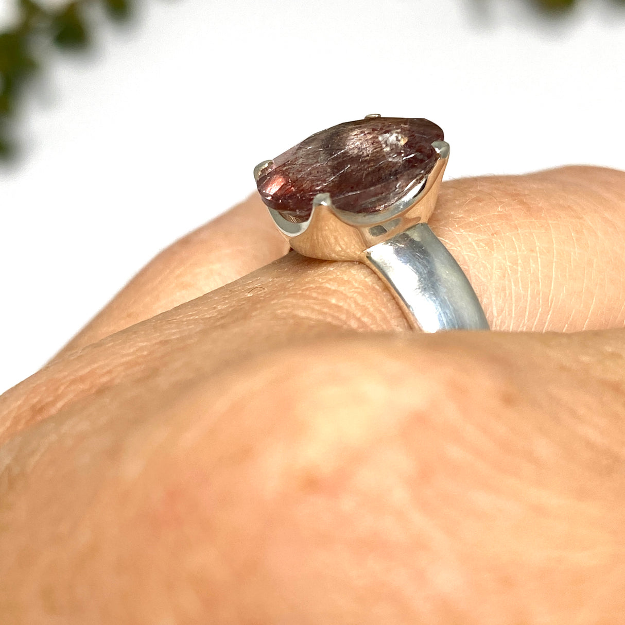 Lepidicrocite in Quartz (Inclusion Quartz) Oval Checkerboard Faceted Ring Size 7 PRGJ680