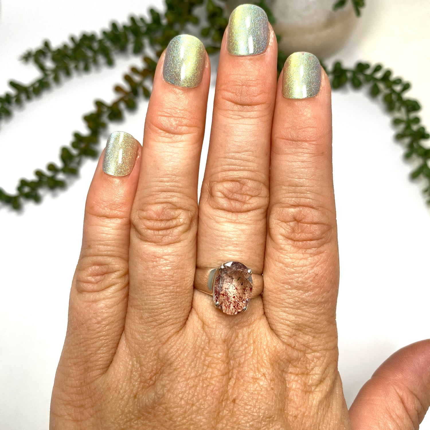 Lepidicrocite in Quartz (Inclusion Quartz) Oval Faceted Ring Size 7.5 PRGJ679