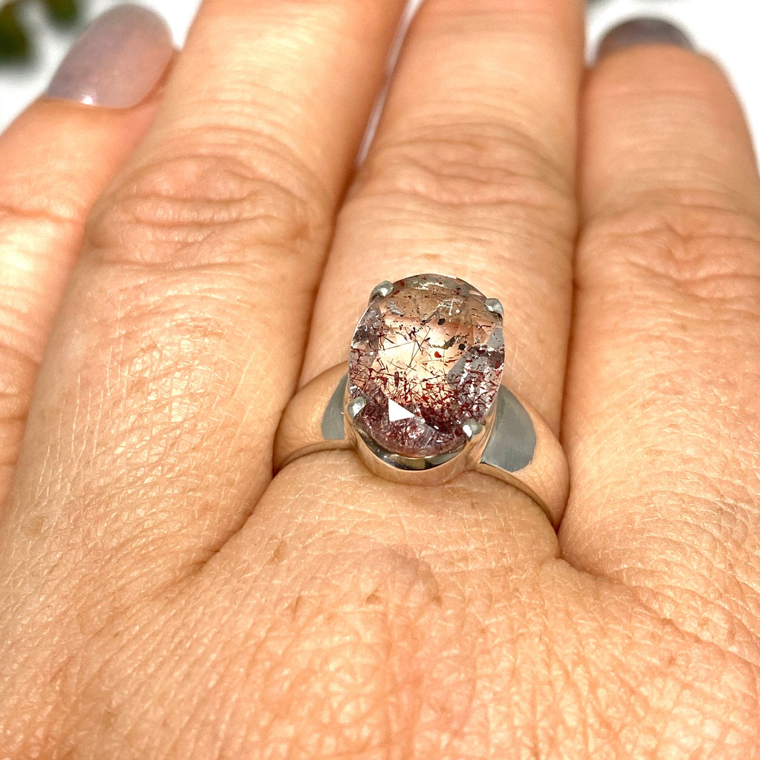 Lepidicrocite in Quartz (Inclusion Quartz) Oval Faceted Ring Size 7.5 PRGJ679