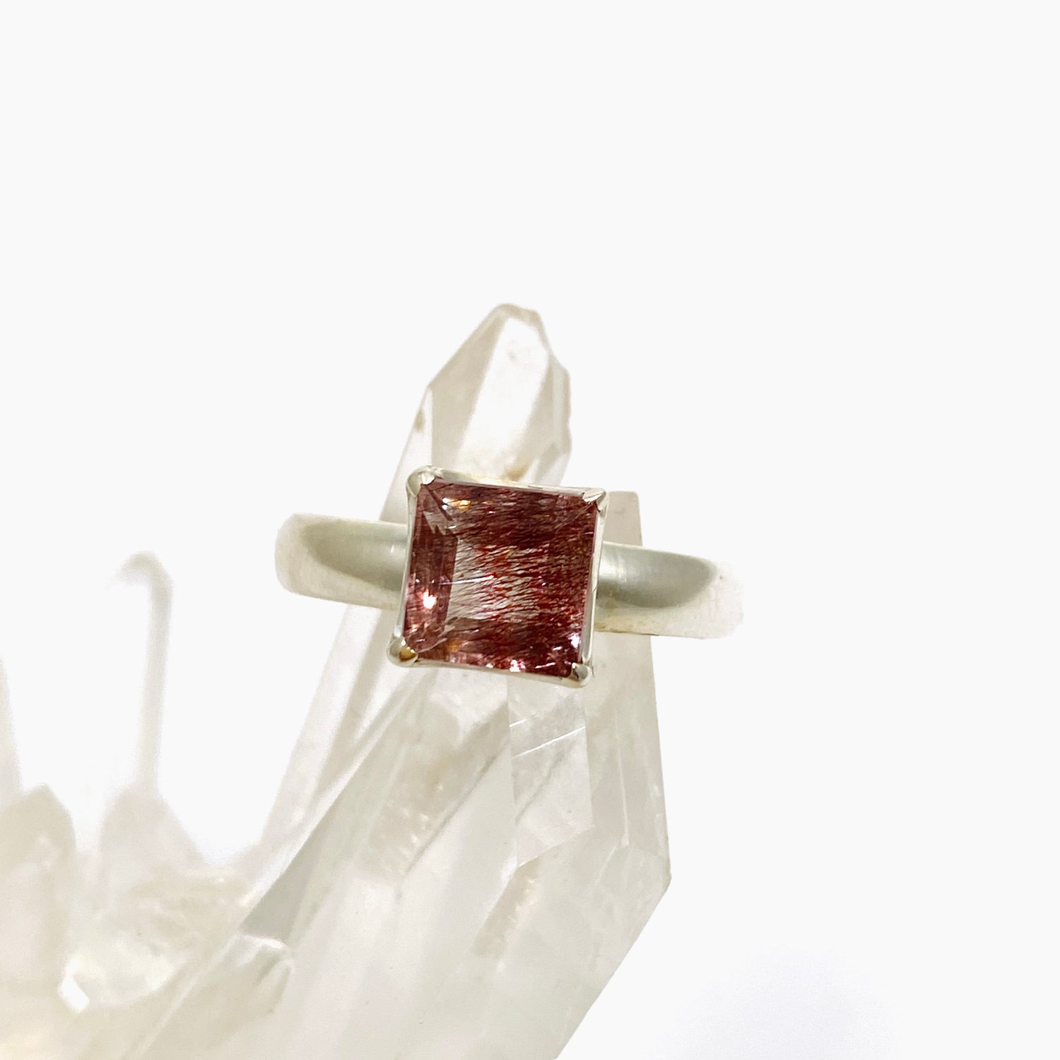 Lepidicrocite in Quartz (Inclusion Quartz) Square Faceted Ring Size 7.5 PRGJ692