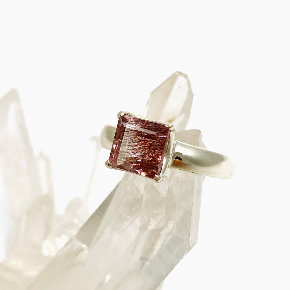 Lepidicrocite in Quartz (Inclusion Quartz) Square Faceted Ring Size 7.5 PRGJ692