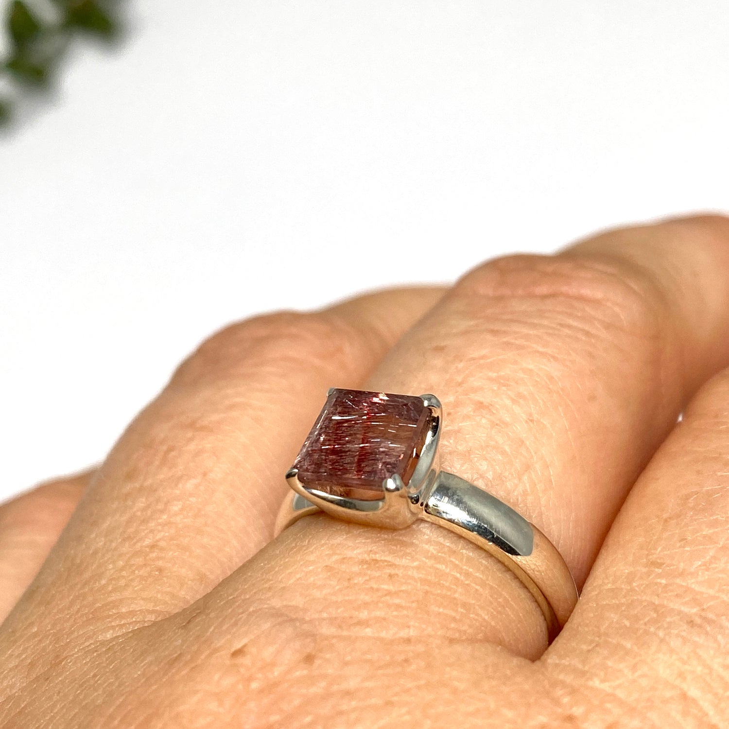 Lepidicrocite in Quartz (Inclusion Quartz) Square Faceted Ring Size 7.5 PRGJ692