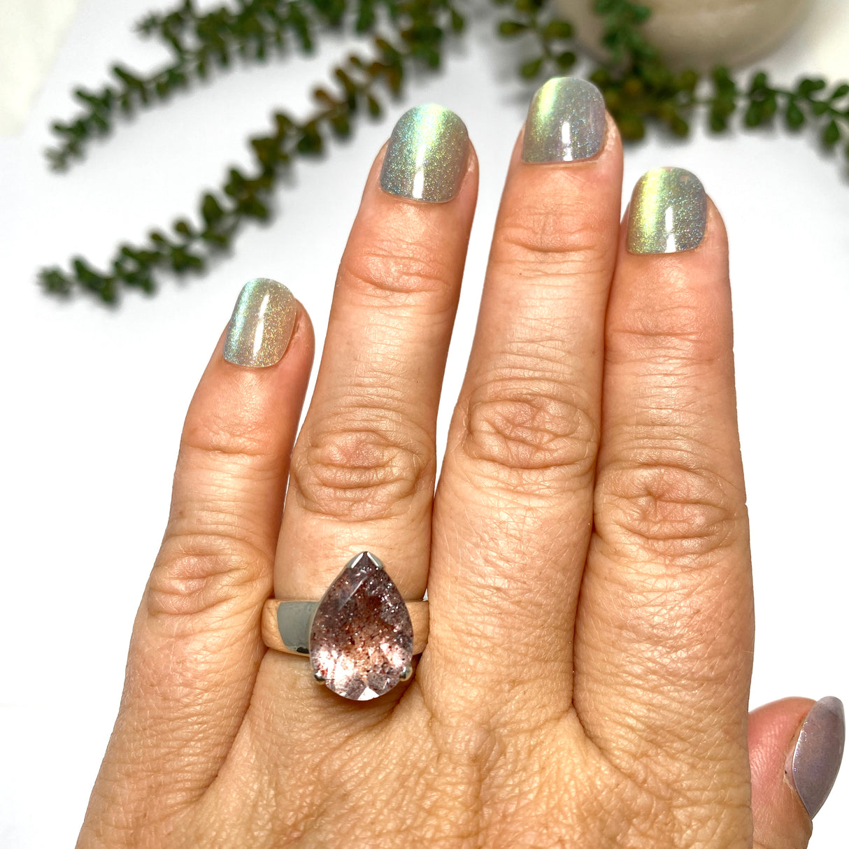 Lepidicrocite in Quartz (Inclusion Quartz) Teardrop Faceted Ring Size 7 PRGJ686