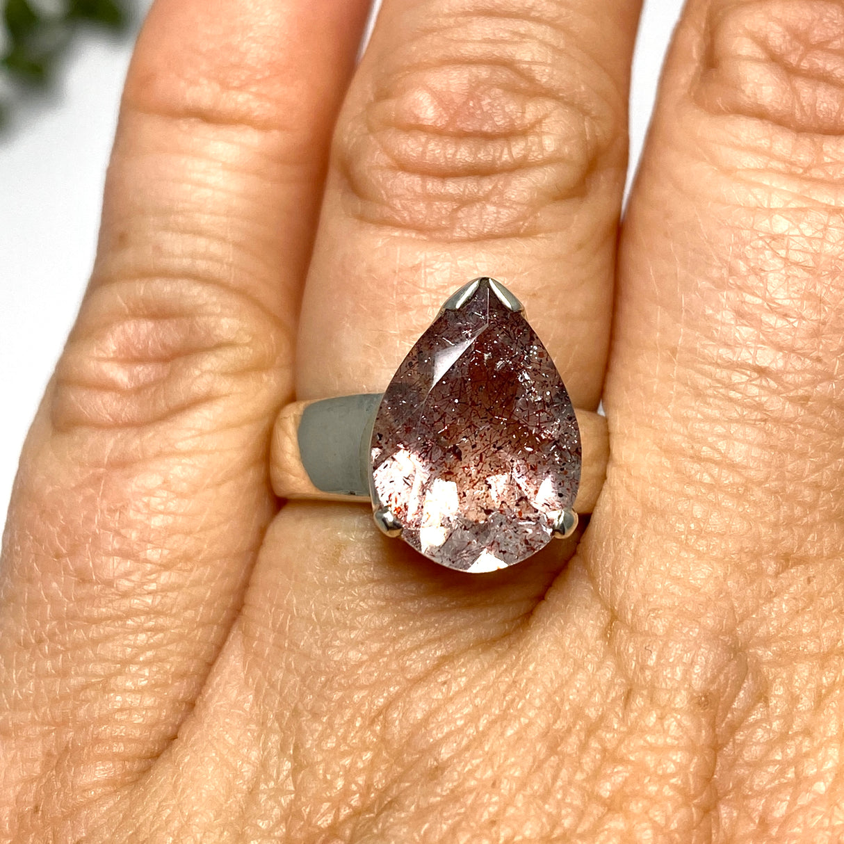 Lepidicrocite in Quartz (Inclusion Quartz) Teardrop Faceted Ring Size 7 PRGJ686